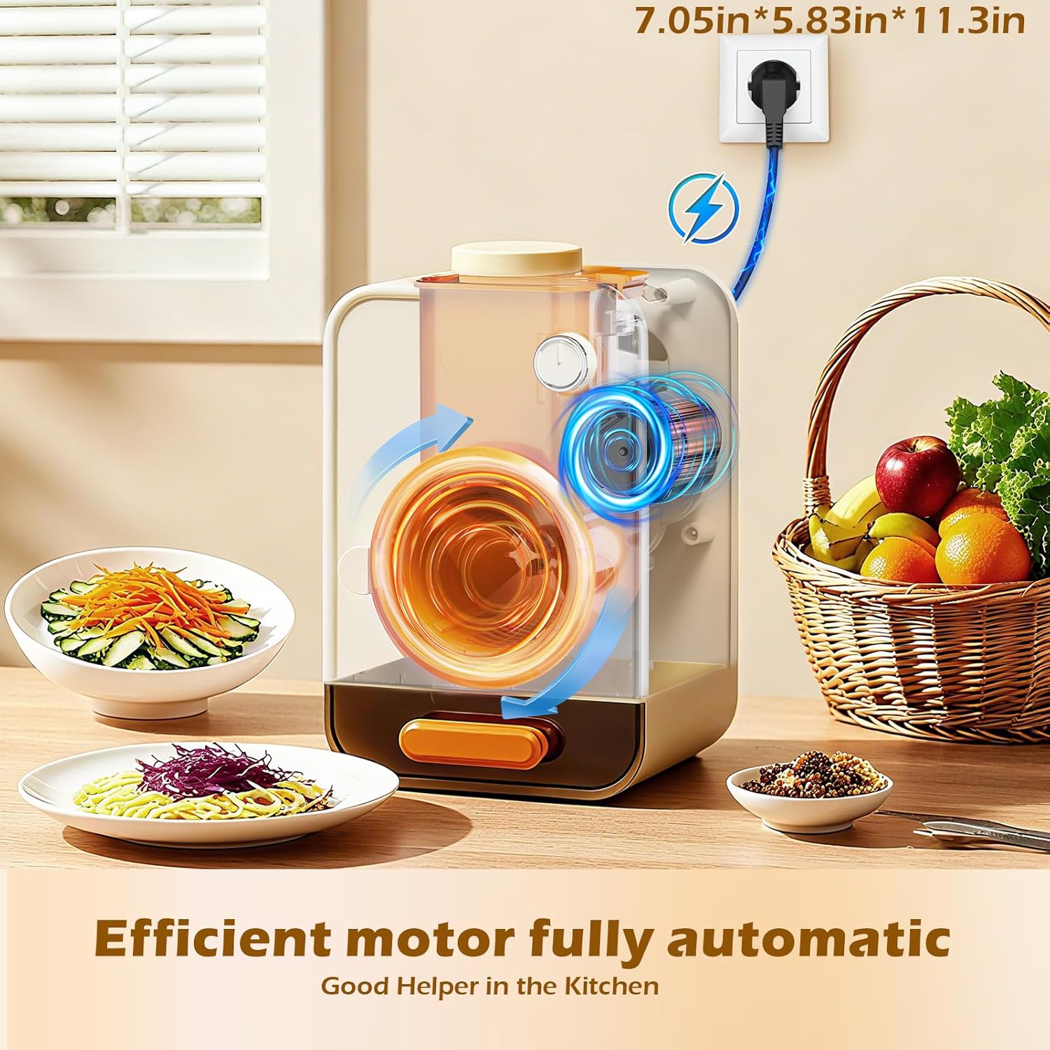 Electric Cheese Grater with 3 Set Blades, Automatic Efficient Slicer & Grater & Shredder for Carrot, Potato, Cabbage & More Vegetables/Salad/Cheese, 4" Large Feed Tube, Built-in Blade Storage Box