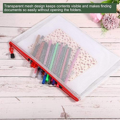 Miniatura 4 de YOKIVE Paquete de 12 bolsas de malla con cremallera, bolsillos de malla impermeables A4 para archivos, bolsa de plástico para billetes de