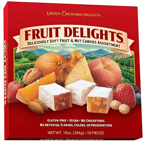 Liberty Orchards, Fruit Delights - Surtido de dulces veganos de frutas y nueces, bocadillo gourmet Turkish Delight de 10 onzas