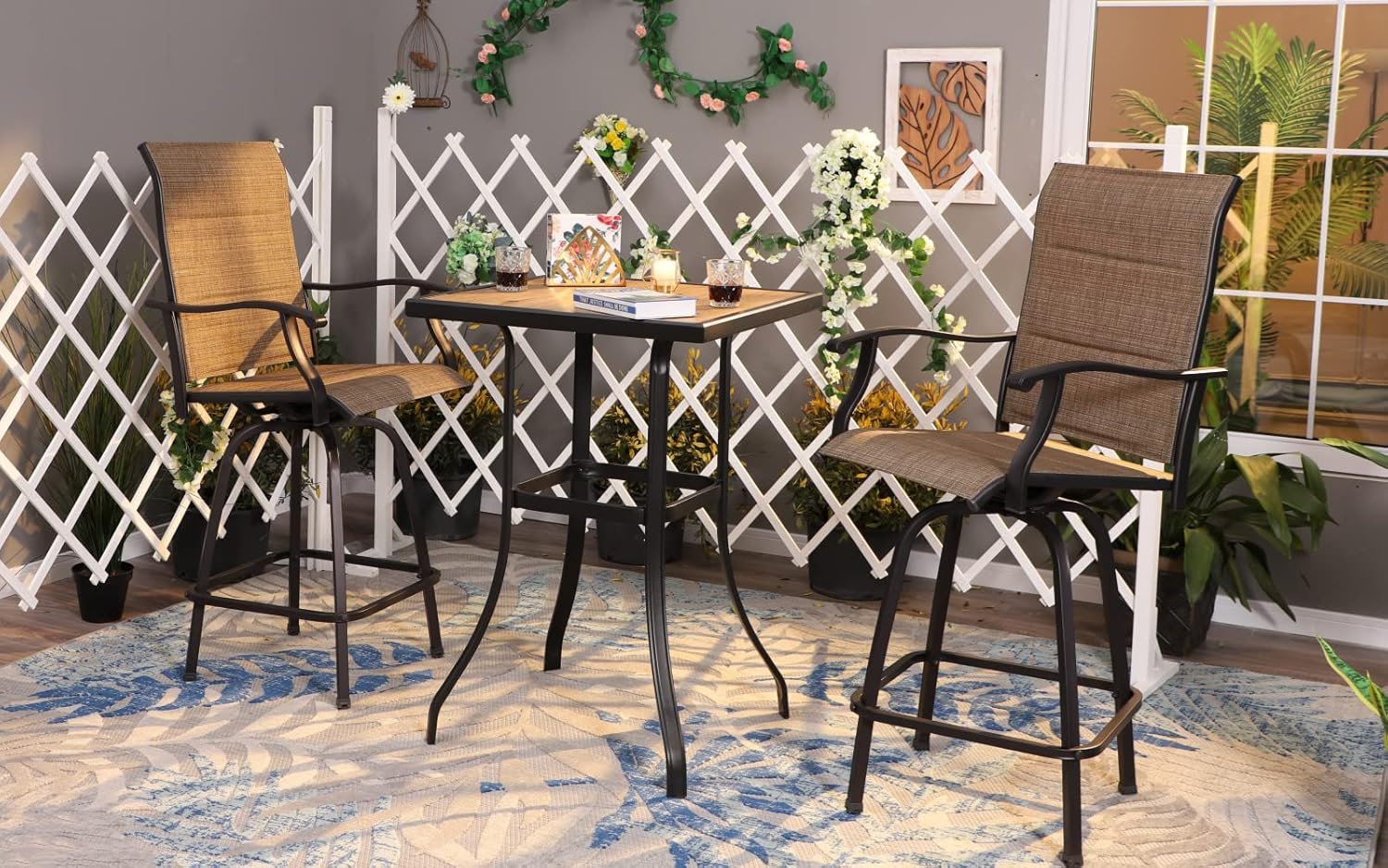 Buy MFSTUDIO 3 PCS Patio Bar Set with 2 Swivel Bar Stools (Cotton