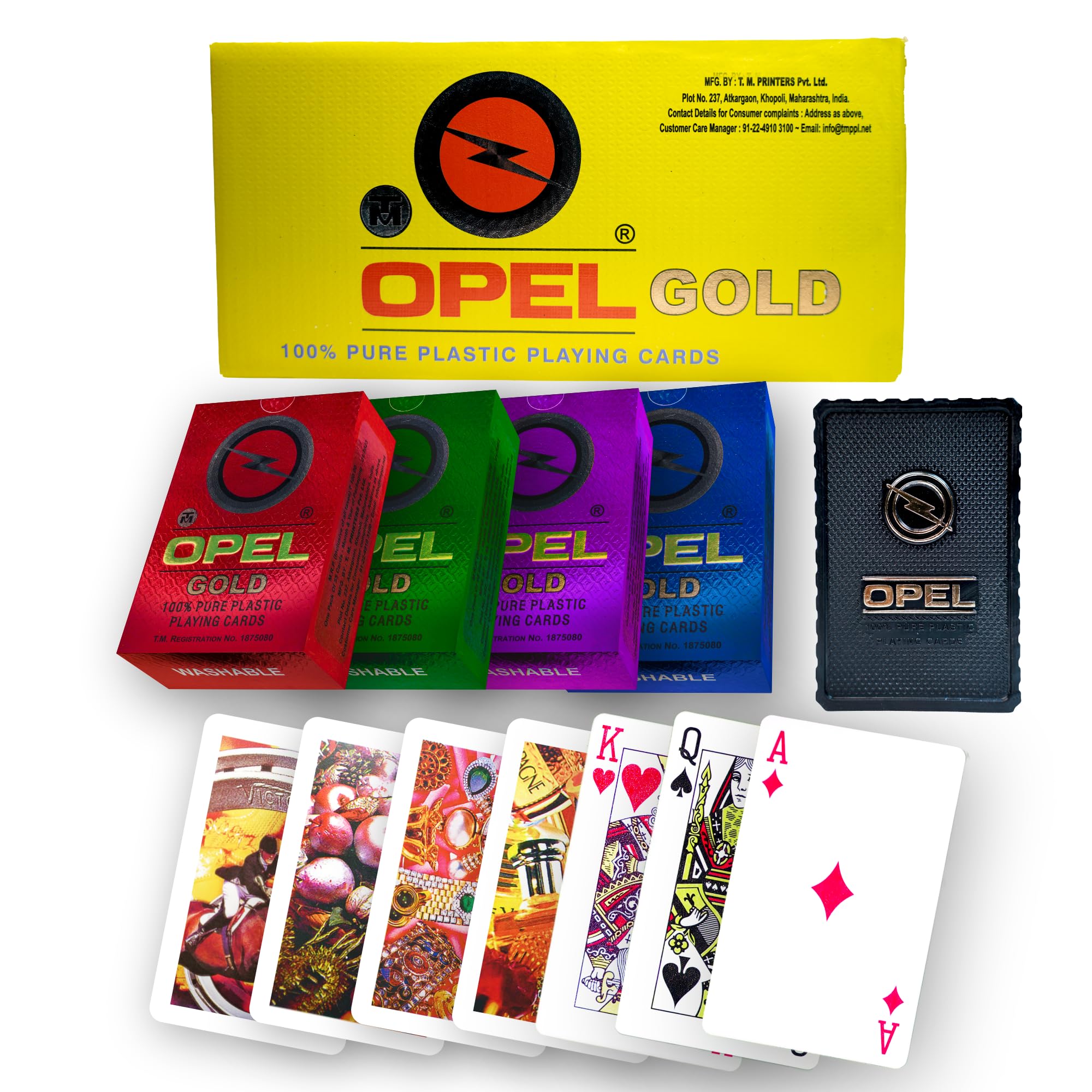 emperor's opel gold 100% pure plastic playing cards | waterproof, washable, durable | bridge size with matt finish | 12 pack - 3 decks of each: red, green, blue, purple