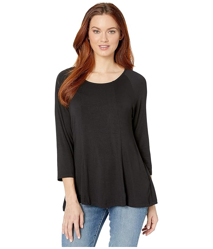 Liverpool  3/4 Sleeve Scoop Neck Top with Panels (Black) Womens Blouse