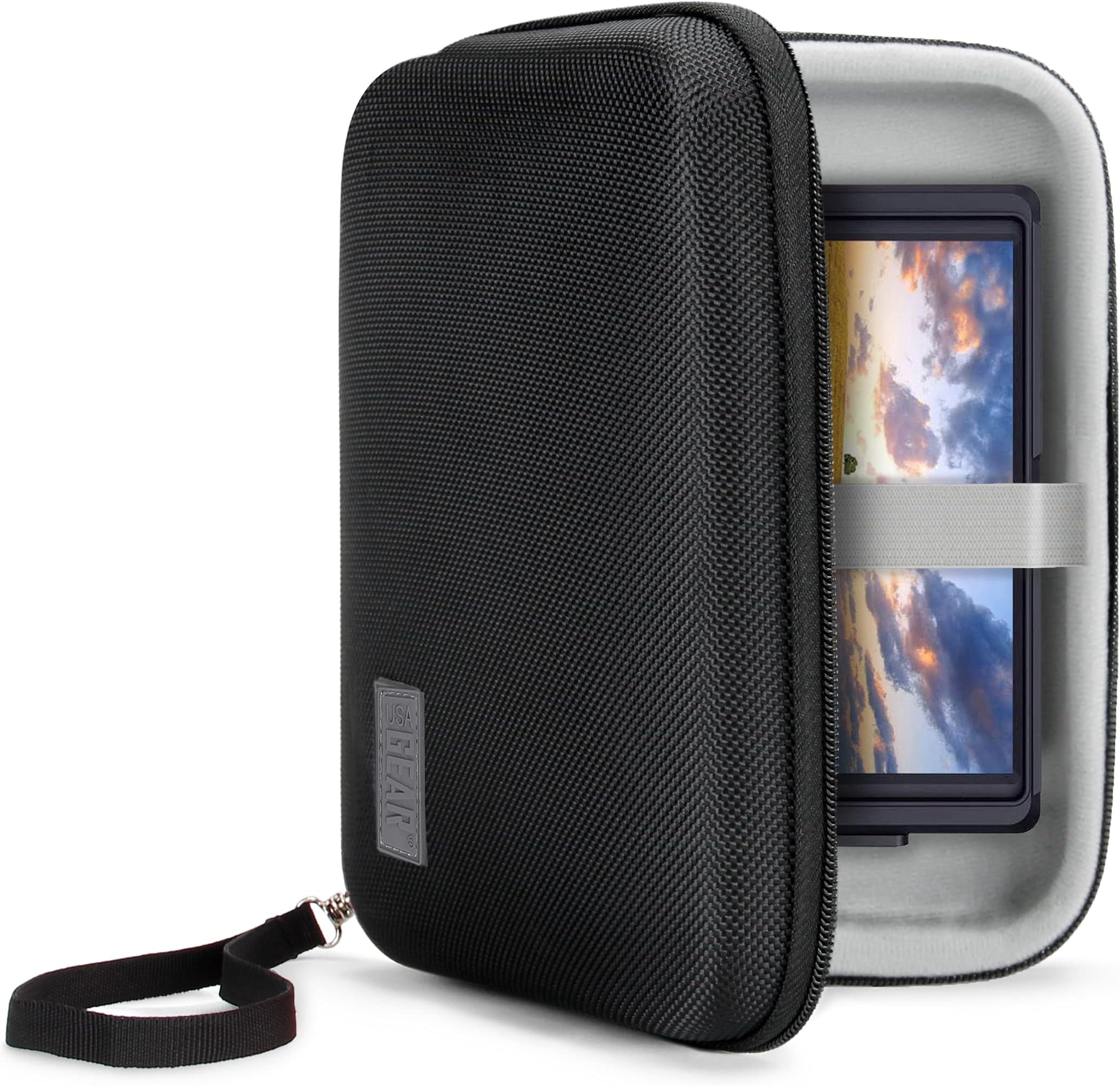 USA GEAR 7.5 Inch Hard Shell Video Monitor Case - Portable Monitor Bag Compatible with Feelworld S55 V3, Atomos, SmallHD Focus, Shinobi SDI, Lilliput A7s, and More (Black)