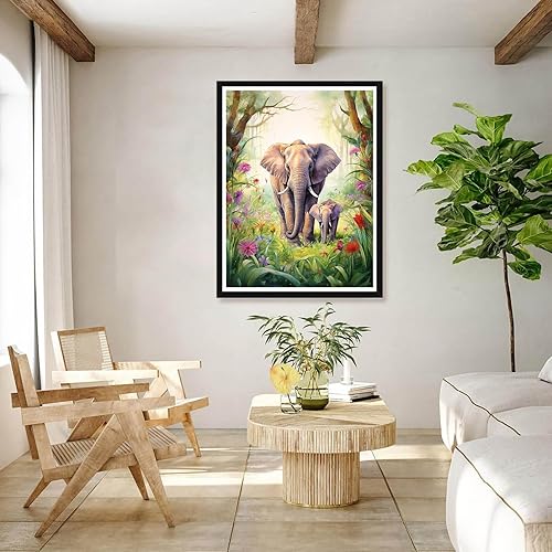 Miniatura 8 de Bimkole Kits de pintura de diamantes 5D de elefante, taladro completo, puesta de sol, animales, diamantes de imitación, juego de bordado de pintura