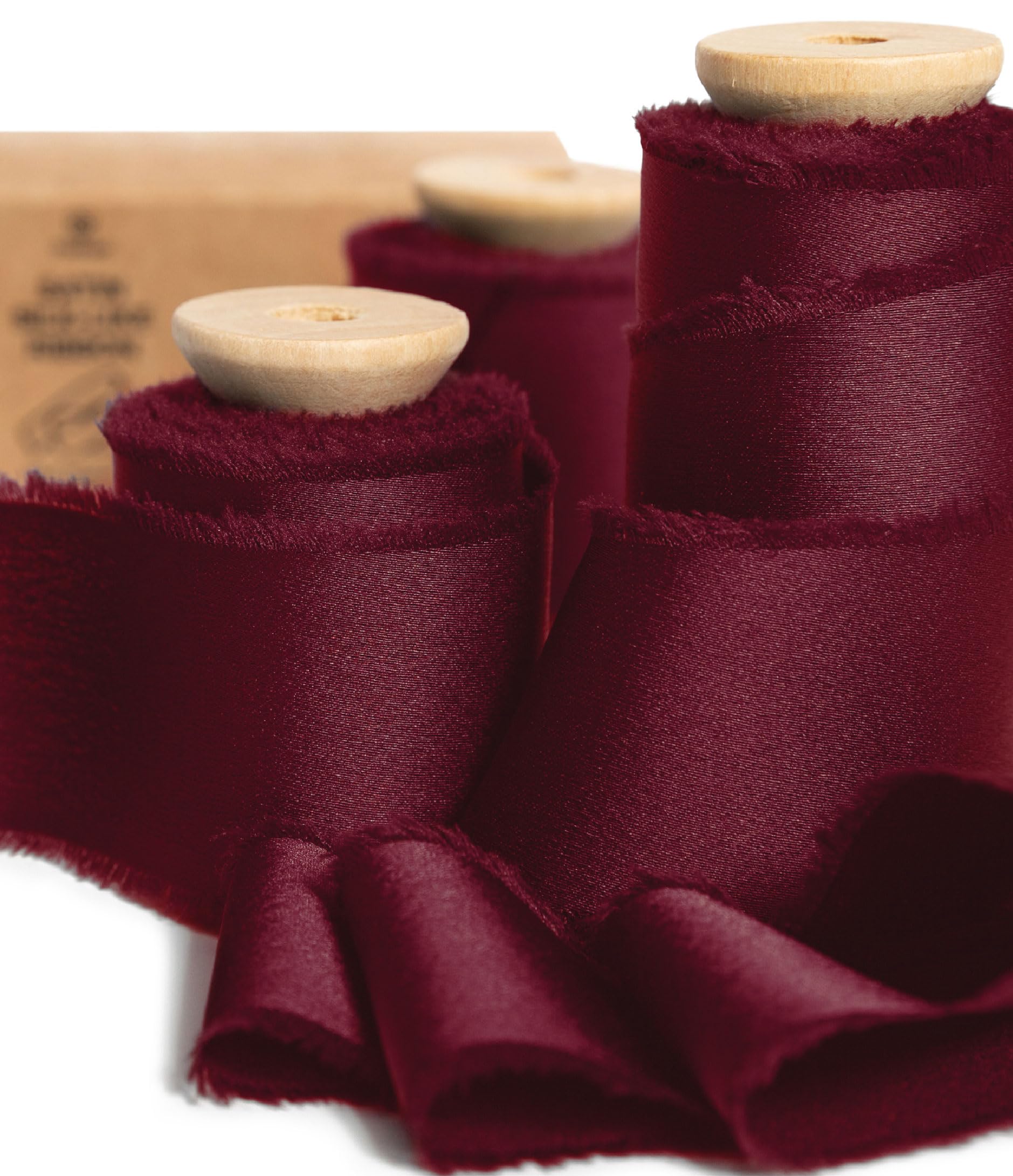 Vitalizart Burgundy Silky Satin Ribbon, 1.5'' x 15 Yard with Wooden Spool