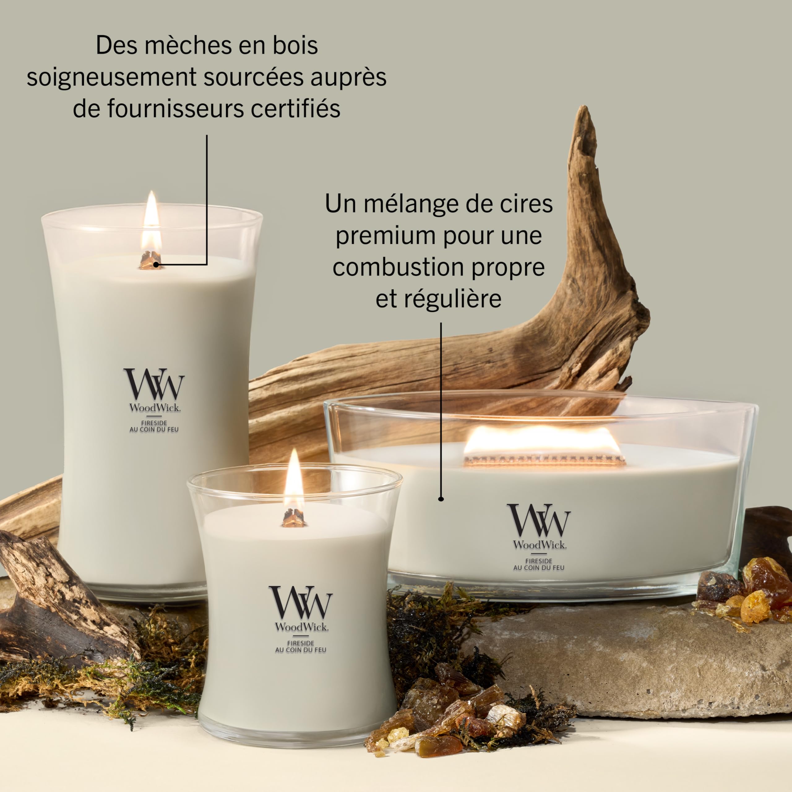 WoodWick Ellipse Bougie parfumée | Fireside | avec mèche crépitante | Durée de combustion : jusqu'à50pk heures