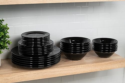 Miniatura 5 de 10 Strawberry Street Nova - Juego de vajilla redonda negra de 62 piezas, servicio para 6 personas