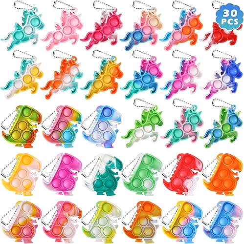 Paquete de 30 unicornios de dinosaurio, recuerdos de fiesta, juguetes para ansiedad a granel, sus dinosaurios, unicornio, llaveros, recuerdos de