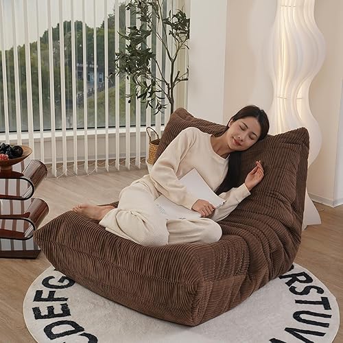 Miniatura 5 de N&V Silla Fireside, sofá de suelo sin brazos de mediados de siglo, silla de piso de pana suave de alta calidad, silla decorativa de espuma para sala