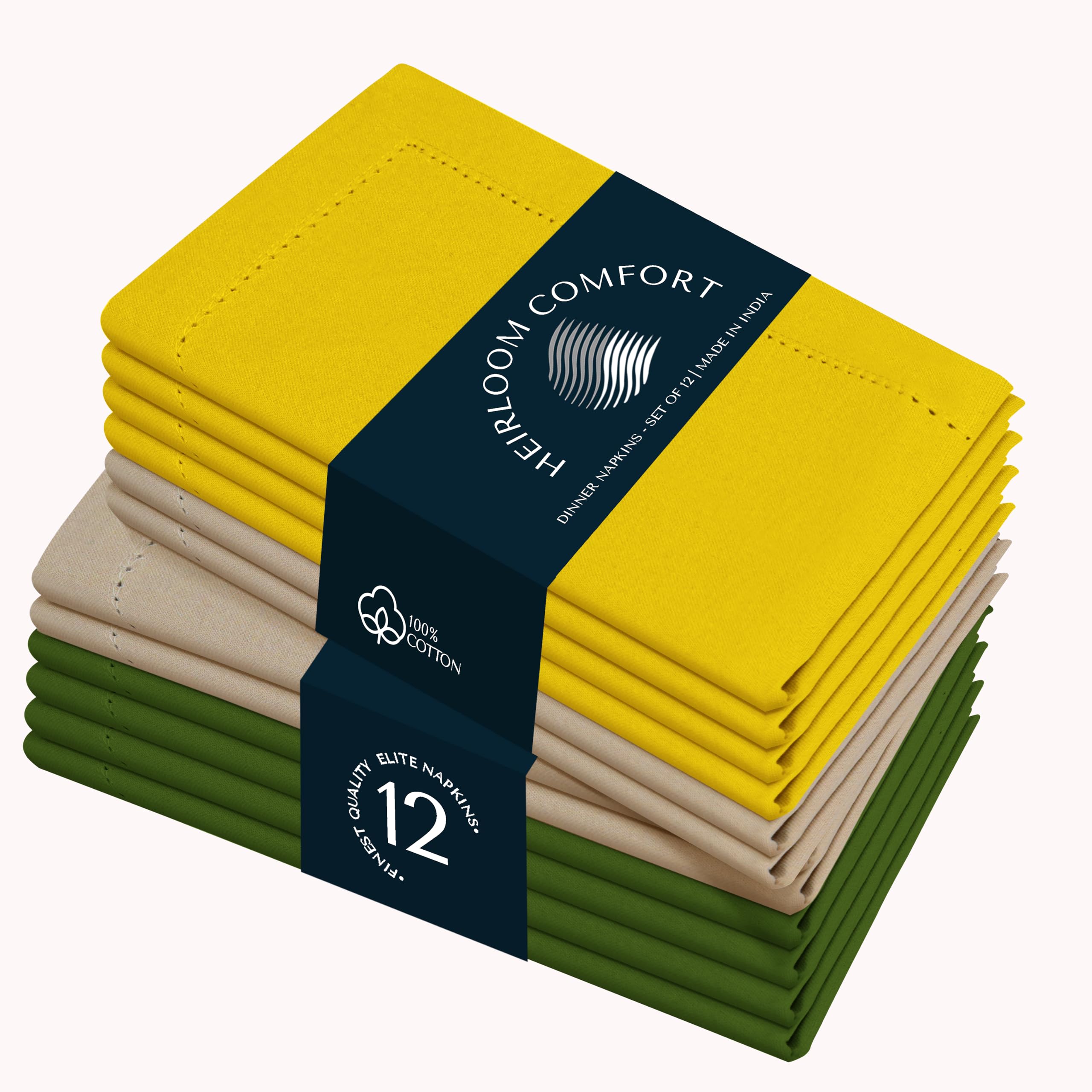 HEIRLOOM COMFORT Multi Color Cloth Napkins 45x45 cm, Set of 12-100% Cotton, Washable