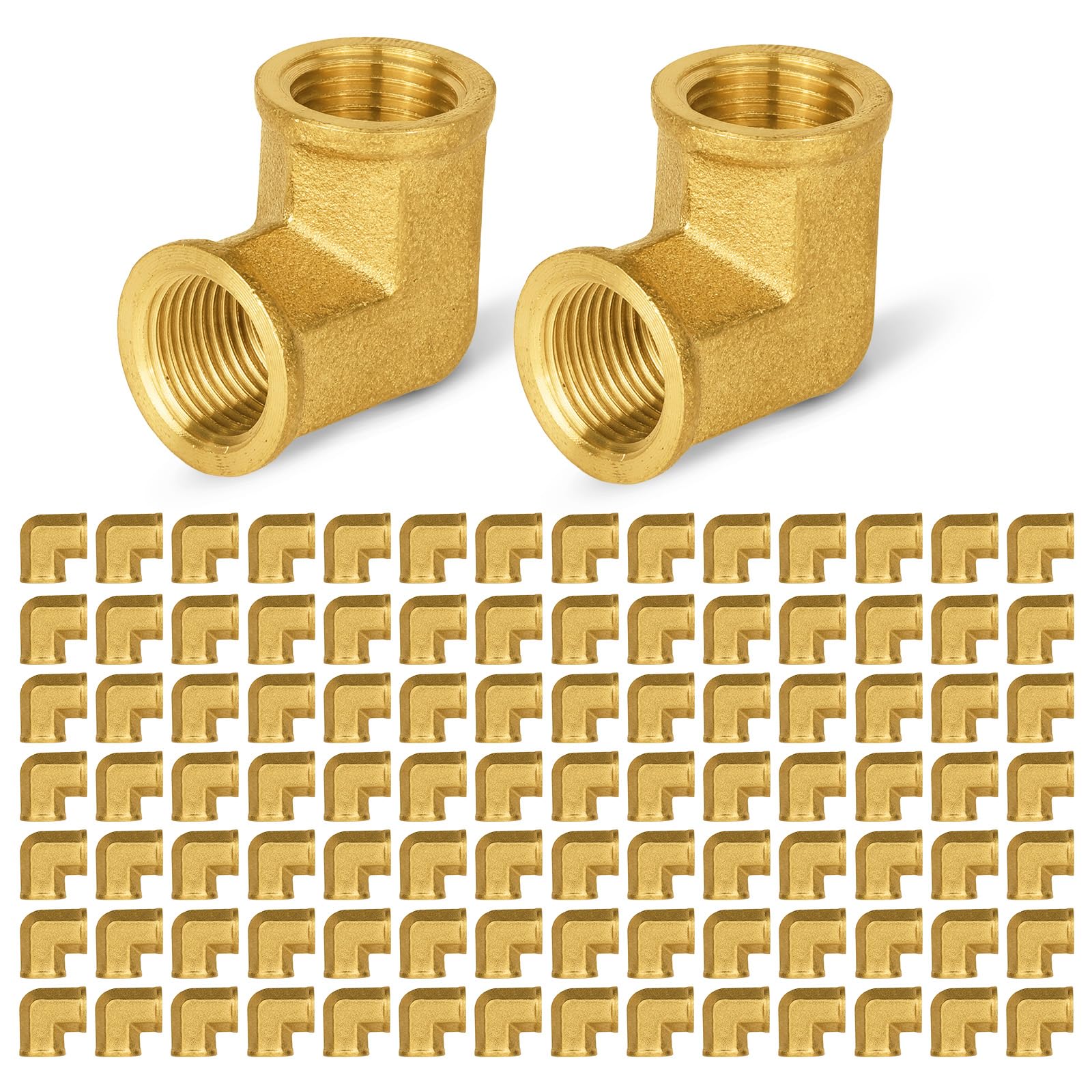 Paquete de 100 Accesorios de tubería de latón GUOFIS - Codo de Calle de Barra de 90 Grados, Codo Hembra NPT de 3/8" x Codo Hembra NPT de 3/8"