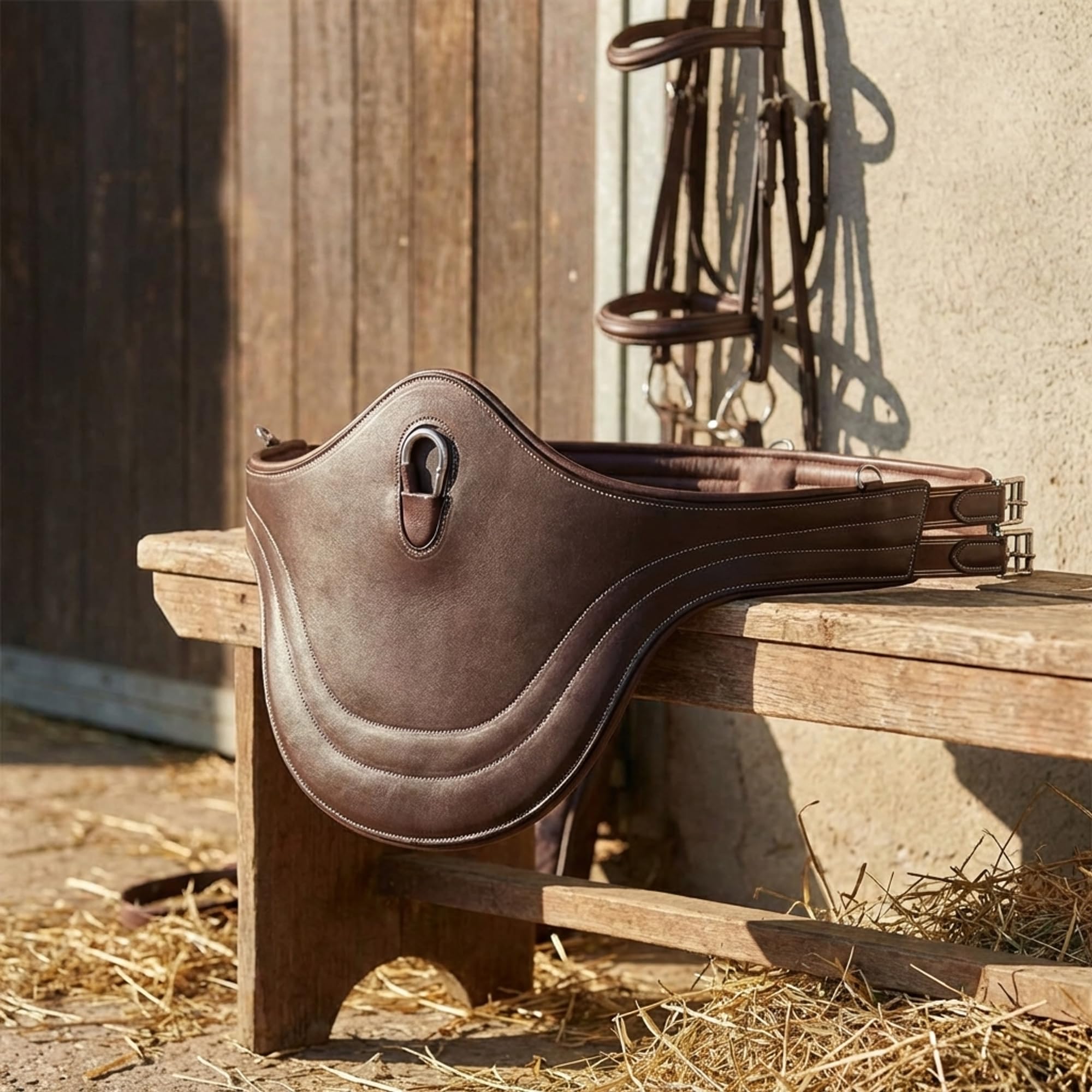ARBO-INOX Stollenschutzgurt anatomischer Sattelgurt – Bauchschutz beim Reiten – Leder mit Elastikeinsätzen | 105-135 cm Längen | Braun oder Schwarz