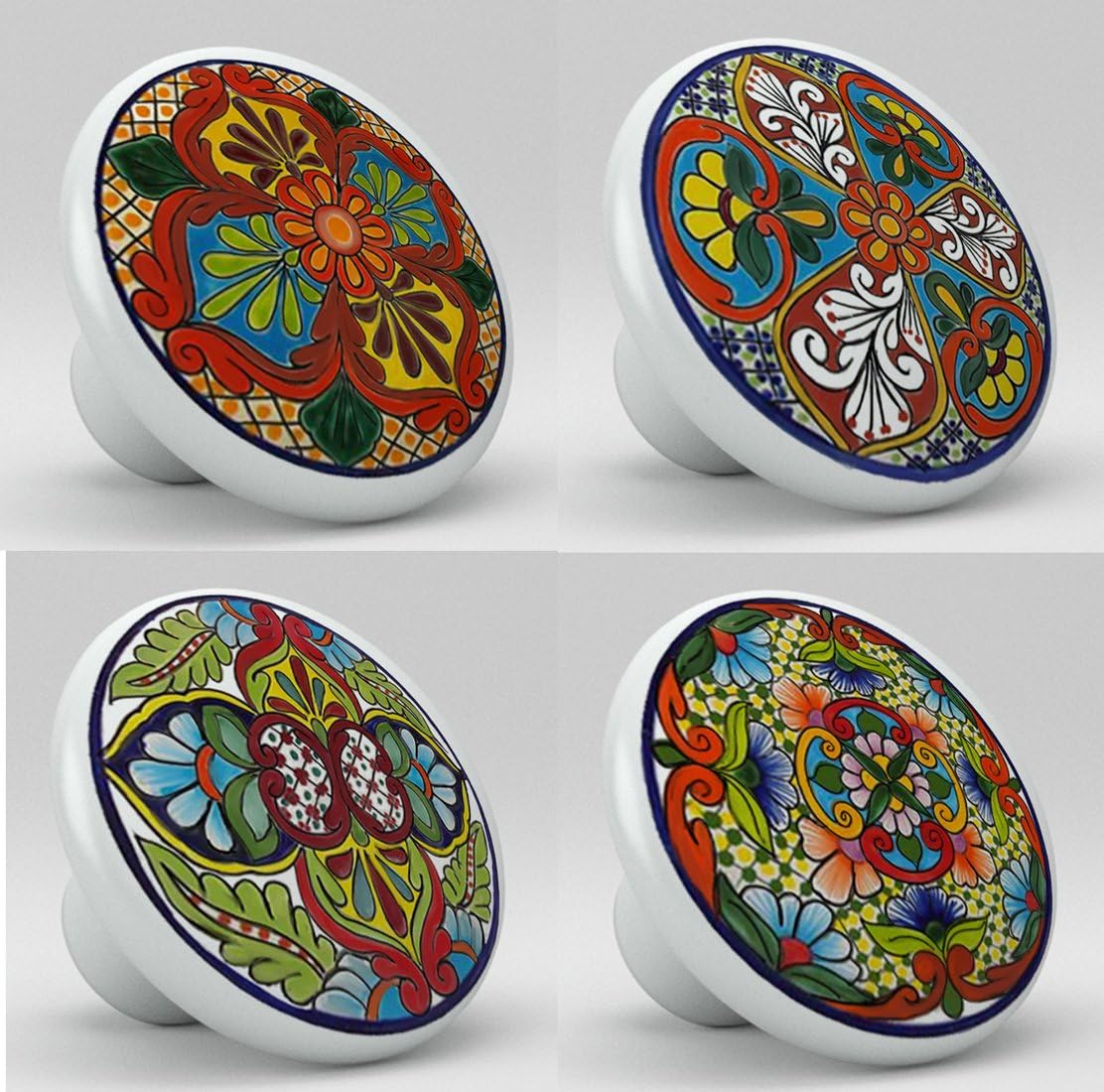 Set of 4 Talavera Style Ceramic Knobs