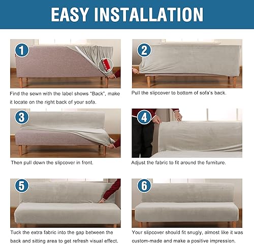 Vista 19 de H.VERSAILTEX - Funda de terciopelo real para futón sin brazos, funda protectora elástica para sofá cama, para protección de muebles, gruesa, suave