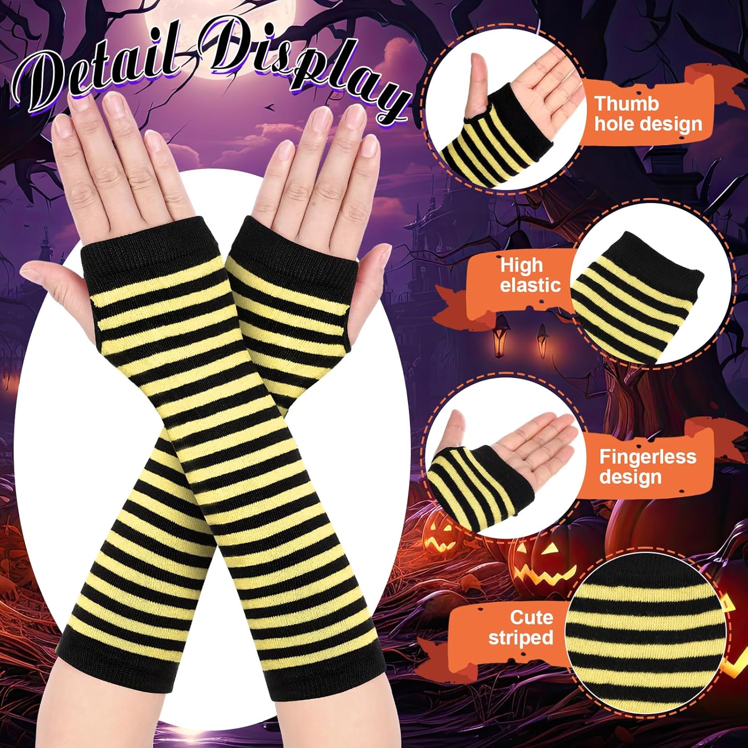 Geyoga Arm Warmers Leg Warmers Striped Thigh High Socks Fingerless Gloves Stockings Christmas Halloween - Image 5