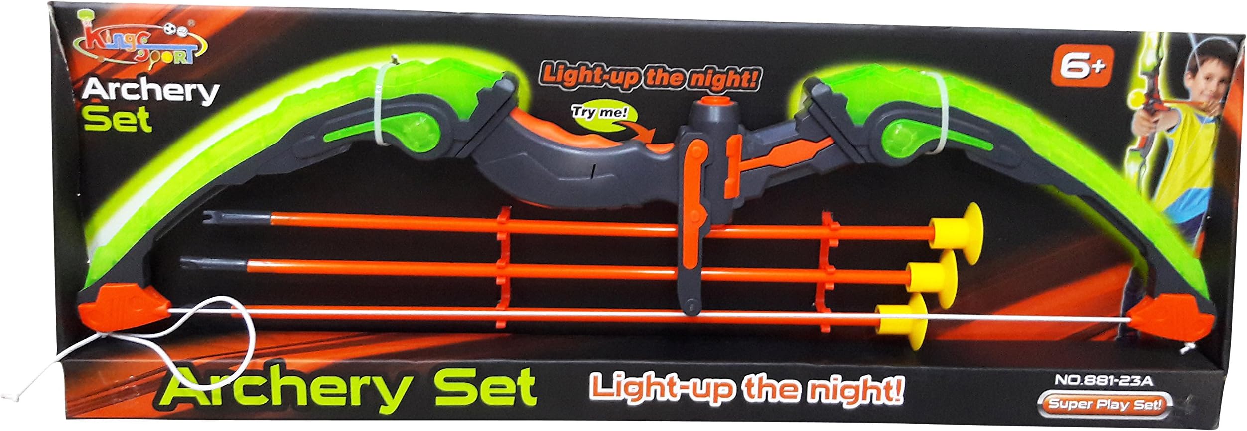 Wise Guys Light Up Archery Bow and Arrow Toy Set Gift for Kids with 3 Suction Cup Arrows - Multi Color