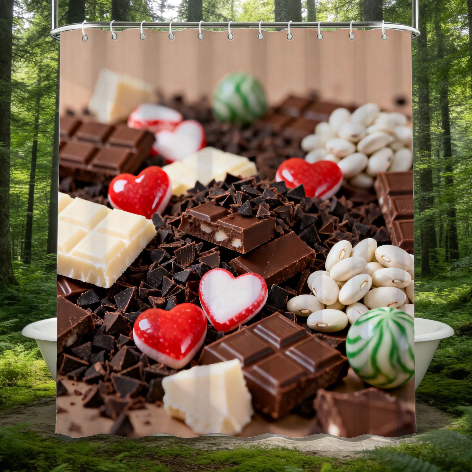 Hongduo 3D Chocolate Shower Curtain for Stalls Bathtubs Chic Bathroom Decor Shower Curtain Set Polyester Fabric Waterproof 180x180cm/71X71 Inch with Hooks