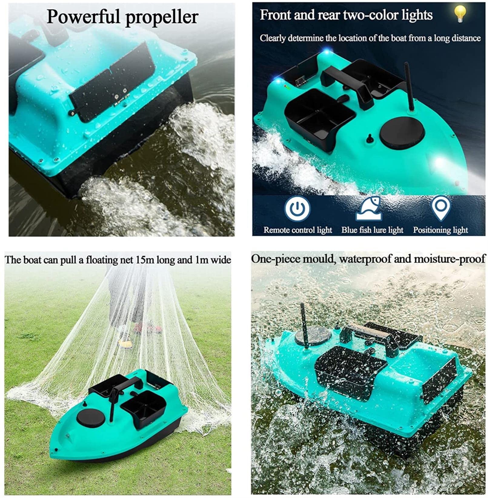 Barcos Cebador Inteligente, Carpfishing GPS, RC Barco Cebo Teledirigido de Pesca con Motores Duales y Batería de 12000 mAh, Establecer 16 Puntos de Anclaje, Retorno Automático (home)