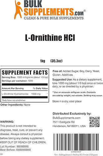 Miniatura 2 de BulkSupplements com L-ornitina HCl en polvo - Suplementos de aminoácidos - Suplemento de alimentos verdes en polvo - Suplemento de aminoácidos - L