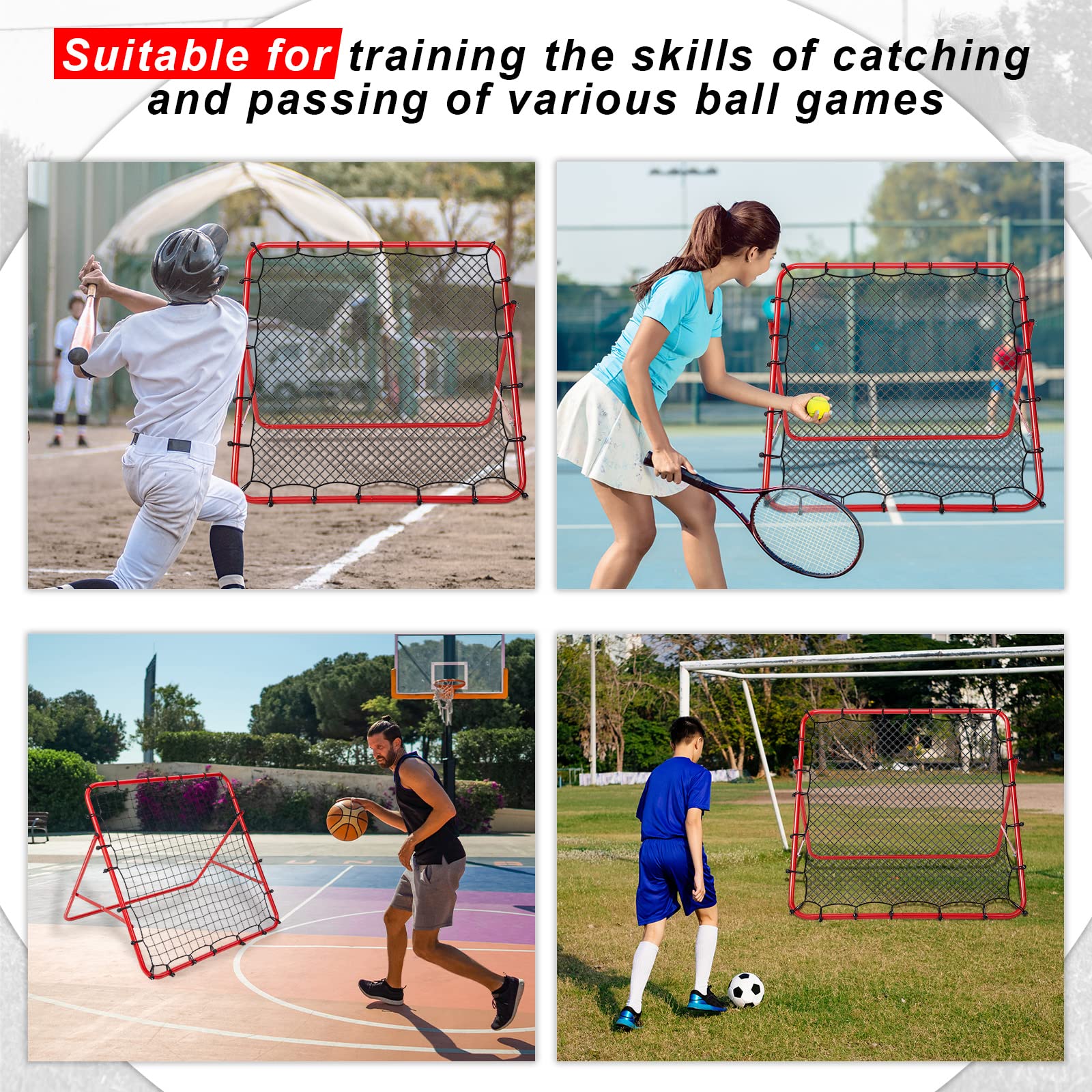 Rete da rimbalzo per calcio, 39,4 x 39,4'', pieghevole, per allenamento, rete da rimbalzo, obiettivo, rete da rimbalzo, regolabile, facile da installare, telaio in ferro, rete da rimbalzo per calci