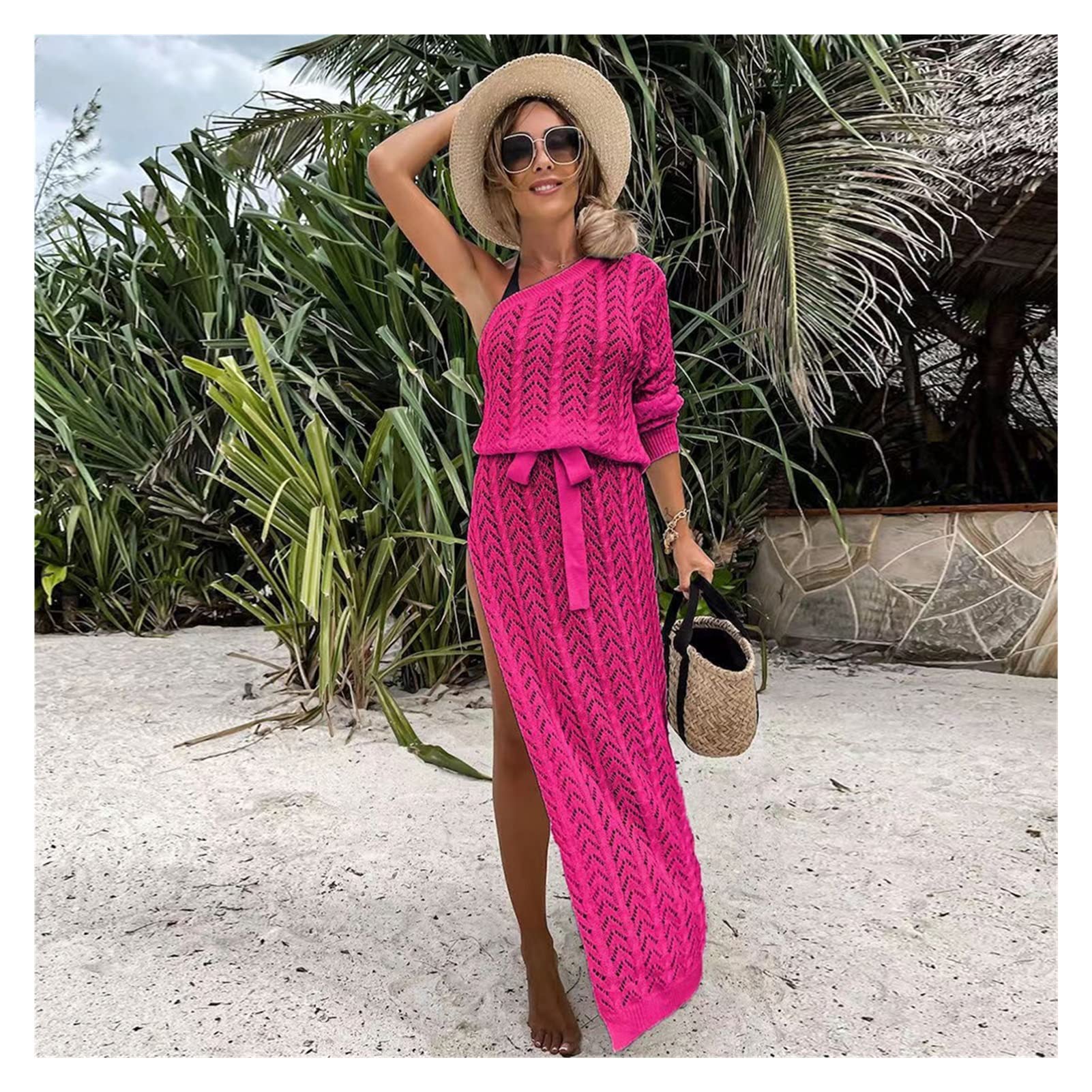 Vestido De Playa Bikini Cover-ups White Crochet Cover-ups Sexy See Through Vestido de Malla sin Mangas Mujer Ropa de Verano Ropa de Playa(Pj2201P1,M)