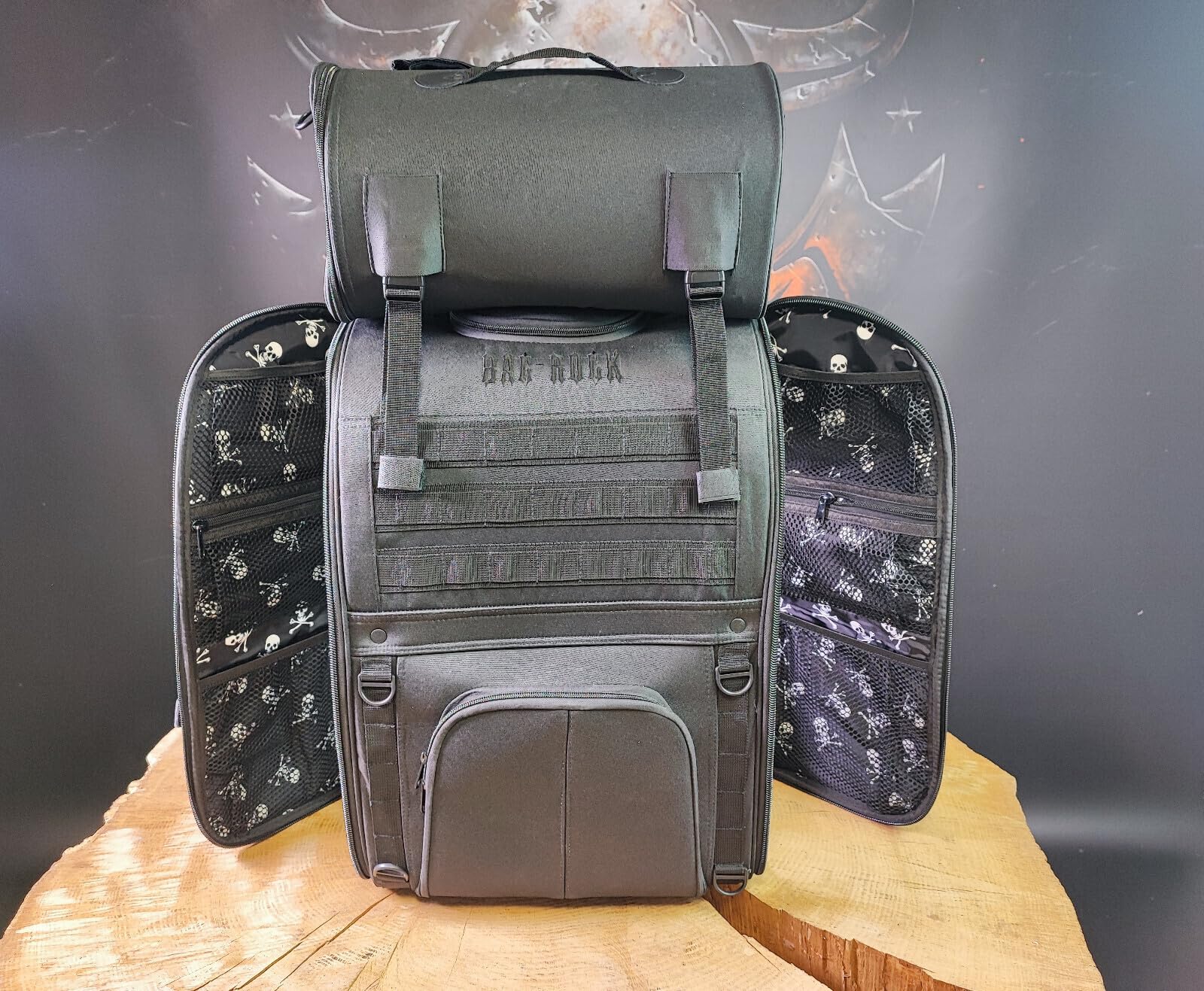 Reisetasche Bag-Rock XL 60L kompatibel mit Harley Davidson Bobber HD Custom Chopper schwarz Biker neu universell geeignet für Motorradmarken