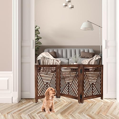 Miniatura 3 de Lightnpro - Puerta geométrica de madera para perros, barrera plegable independiente para uso en interiores, puerta de seguridad para perros, gatos y