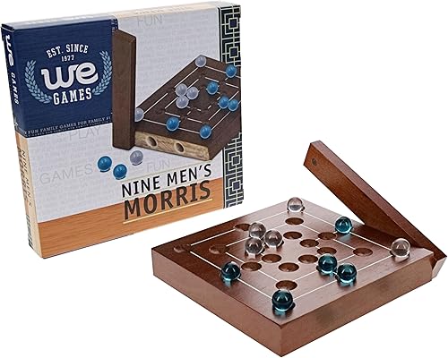 Miniatura 2 de WE Games Nine - Juego de mesa Morris para hombre, tamaño de viaje de 5 pulgadas, tablero de madera maciza con cierre magnético, 9 canicas