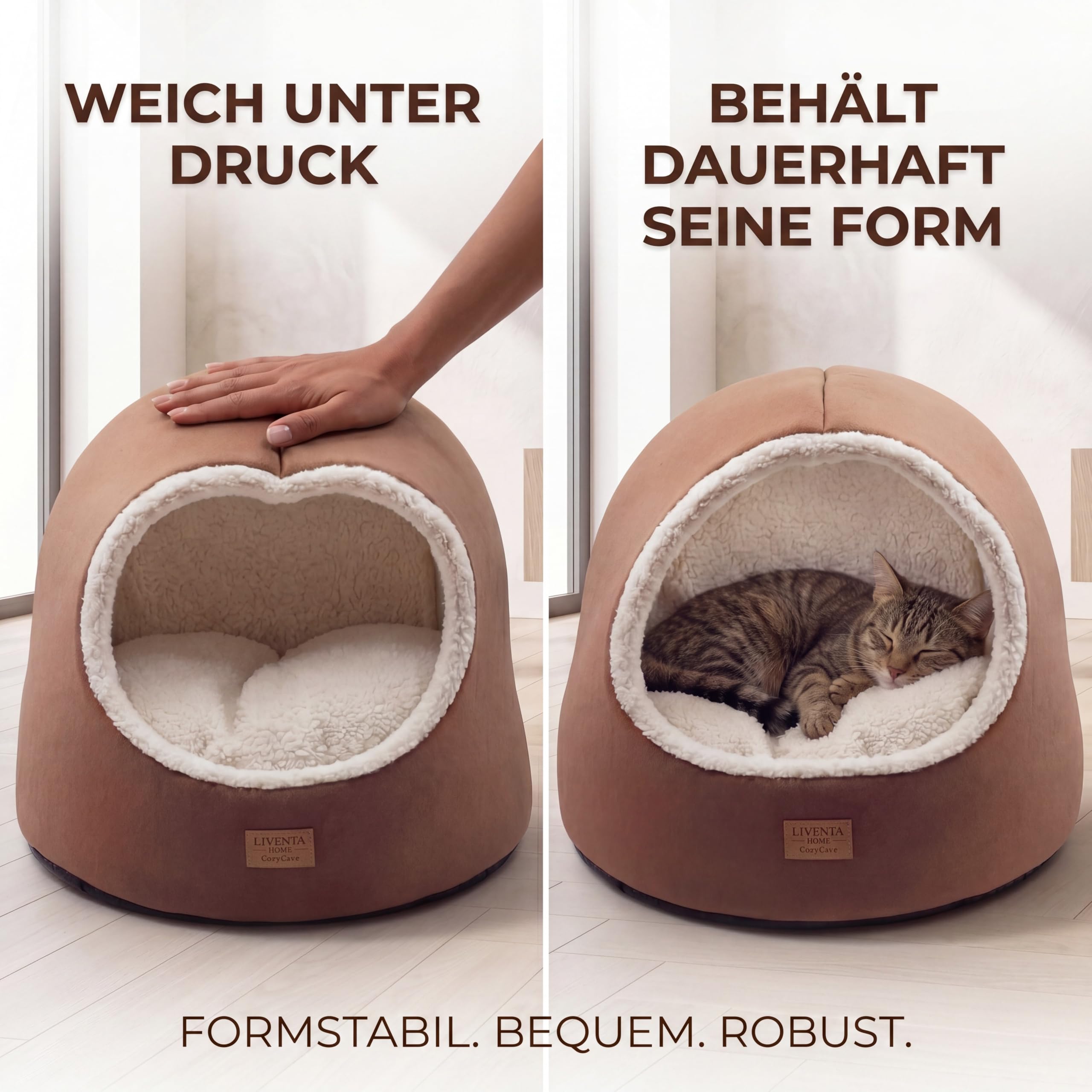 Katzenhöhle 45x45x45 cm – Katzenbett und Katzenhaus mit waschbarem Kissen | Katzenzelt und Katzenhaus Indoor zum Kuscheln mit waschbarem Innenkissen