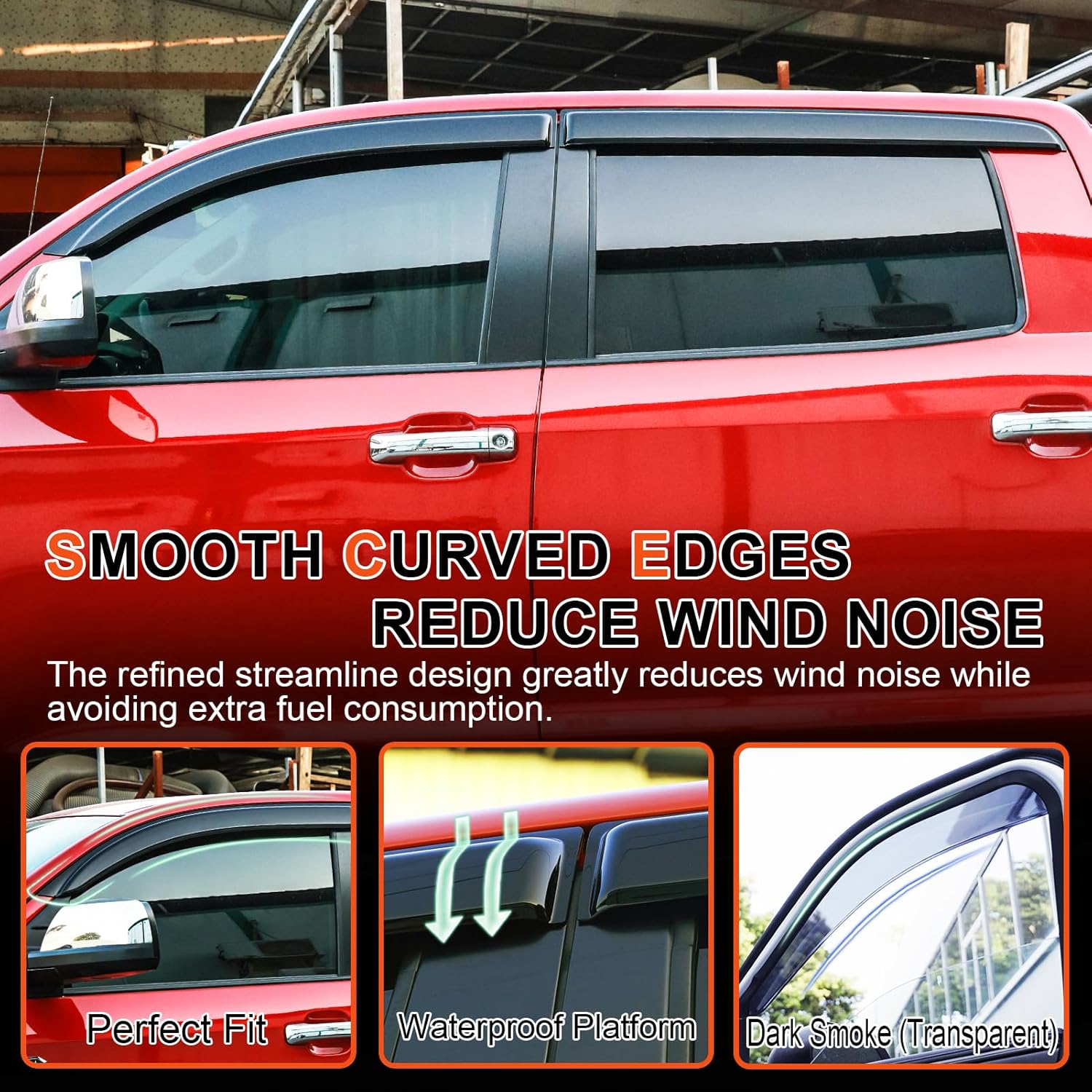 Outside-Mount Rain Guards Window Visors for 2014-2018 Chevrolet Silverado & GMC Sierra 1500,2015-2019 Silverado & Sierra 2500 & 3500 Crew Cab Truck Accessories Dark Smoke 4pcs with Thicker