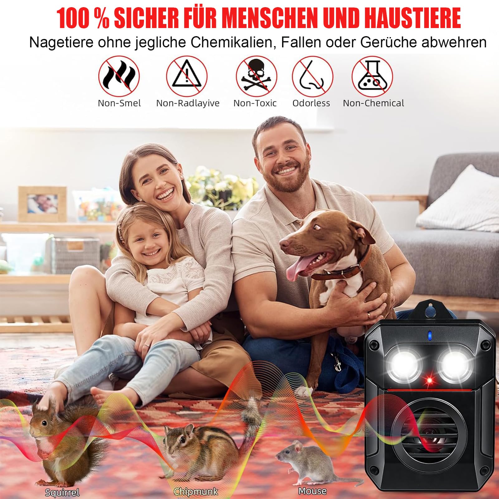 Repellente per martore ad ultrasuoni per auto, motore auto, repellente per martore, con luce flash con controllo sensore, per il giardino, efficace contro MäUse