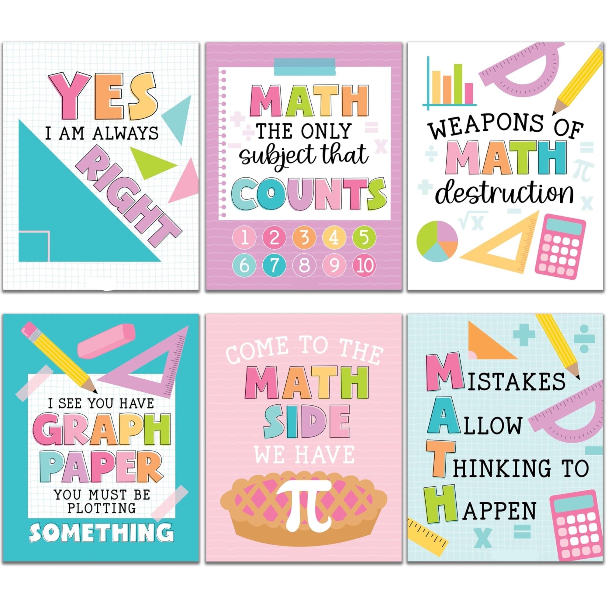 MDBJTCYZN Math Learning Posters Educational Pastel Motivational Decor for Elementary Middle High School Classroom Bulletin Board Display