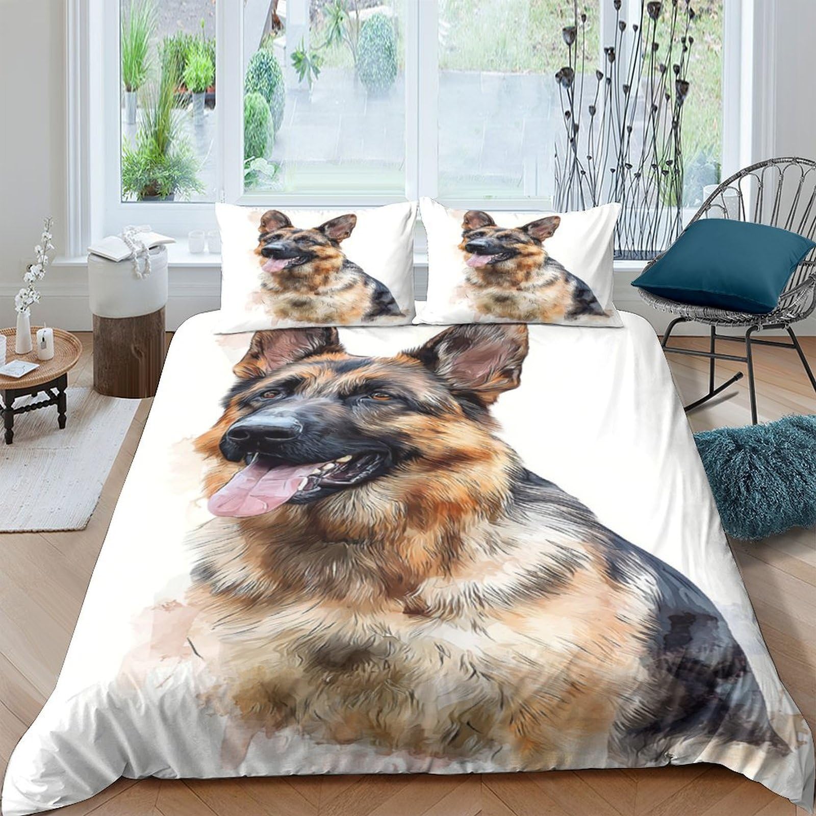 Ctjqhvkz Style-1 3D Printed German Shepherd Dog Fitted Sheet Microfiber Animal Pattern Bed Cover For Bedroom Guest Room Easy Care Single（135X200cm）