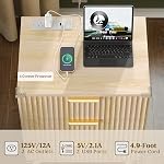 Lulive Wood 3 Drawers Dresser Fluted Night Stand with Charging Station, Storage Nightstand Modern Side Table, Bedside Table for Bedroom, Entryway Natural