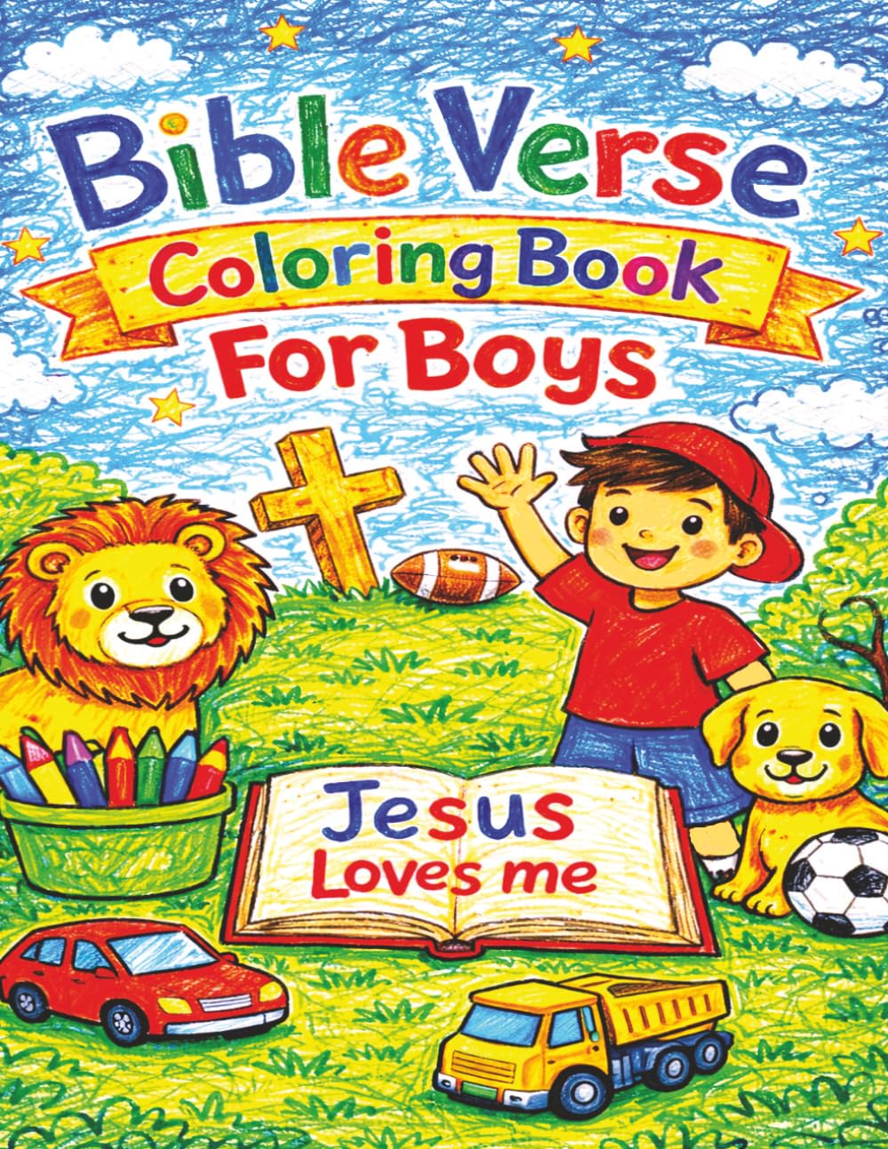 Bible Verse Coloring Book For Boys: Bold and Easy, 50 Powerful Verses to Build Faith, Strength, and Courage