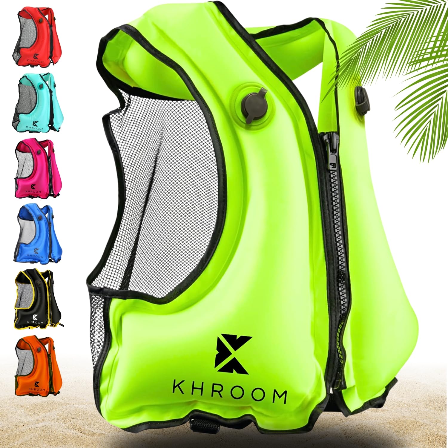 Khroom Gilet Gonflable Conforme aux Normes EU | 150-210 cm, jusqu'à 100 kg | Gilet de flottaison pour Adultes/Ados | Aide à la flottabilité pour plongée en apnée, Le Kayak et Le Sup