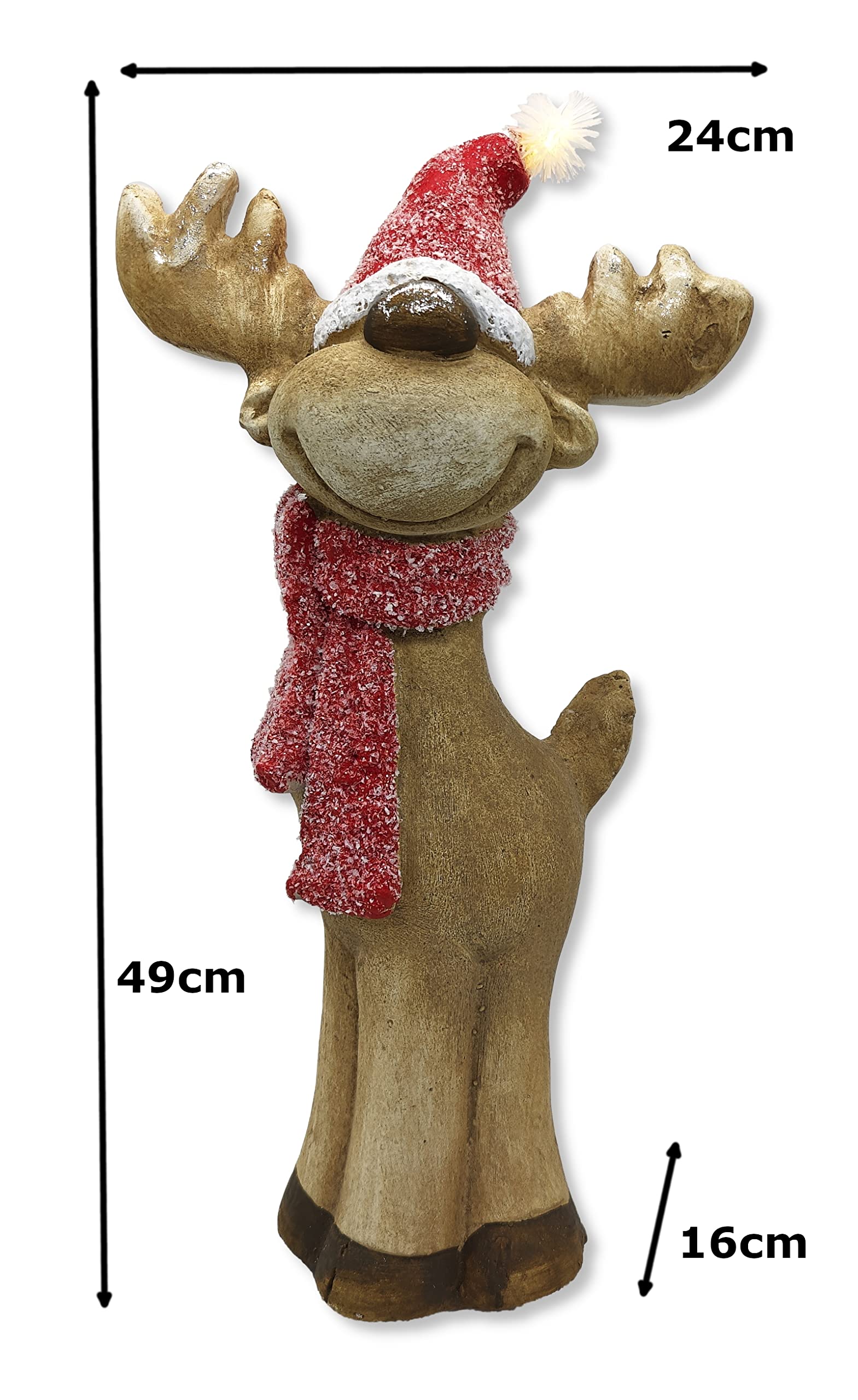 DARO DEKO Winterfigur Rentier mit LED Mütze 24 x 49cm Dekofigur Weihnachtsdeko