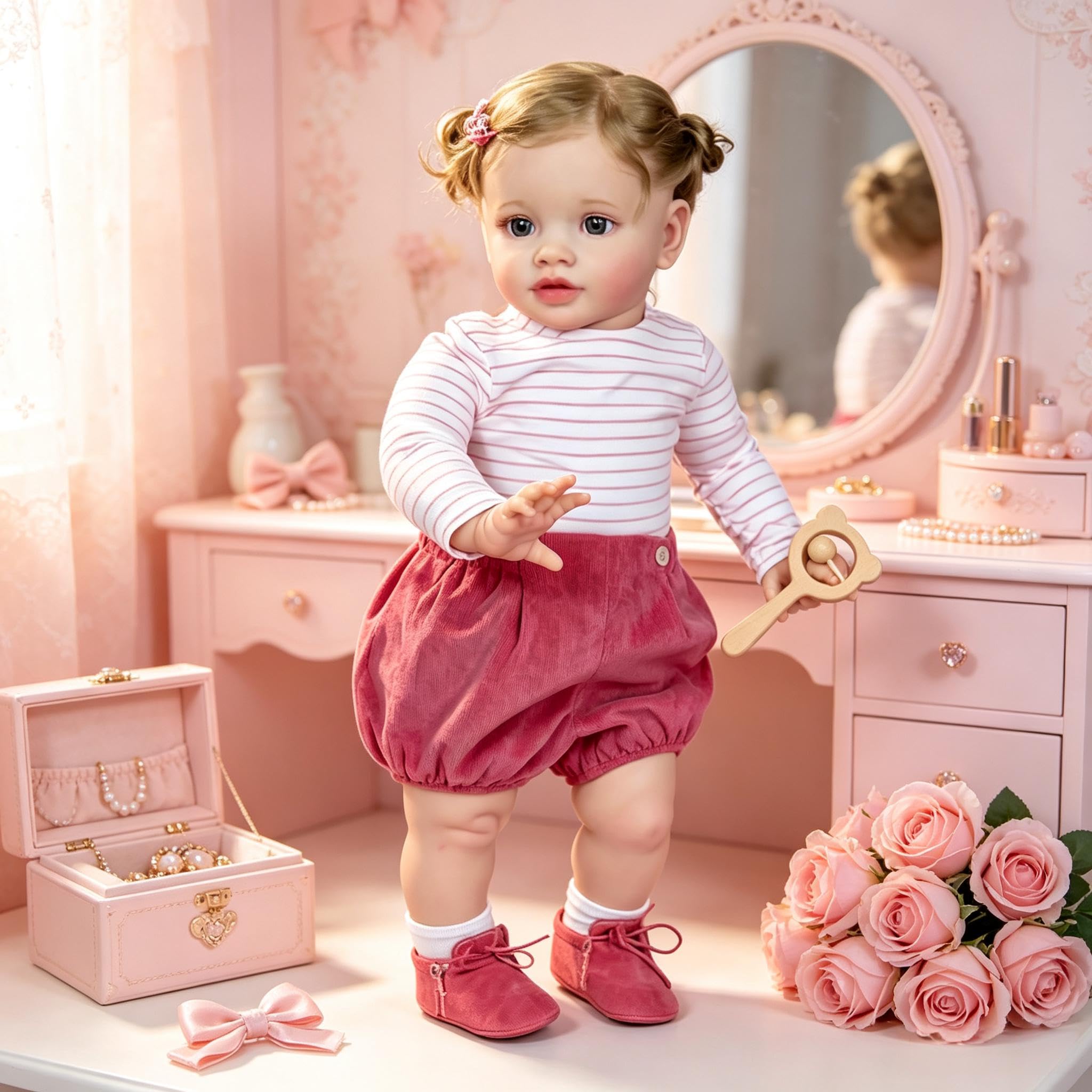 RXDOLL 61 cm realistyczne lalki Reborn dla maluchów, realistyczne lalki Reborn Baby Girl noworodek, miękka tkanina winylowa ciało prawdziwe życie Reborn niemowlęta maluch dziewczynki zabawki