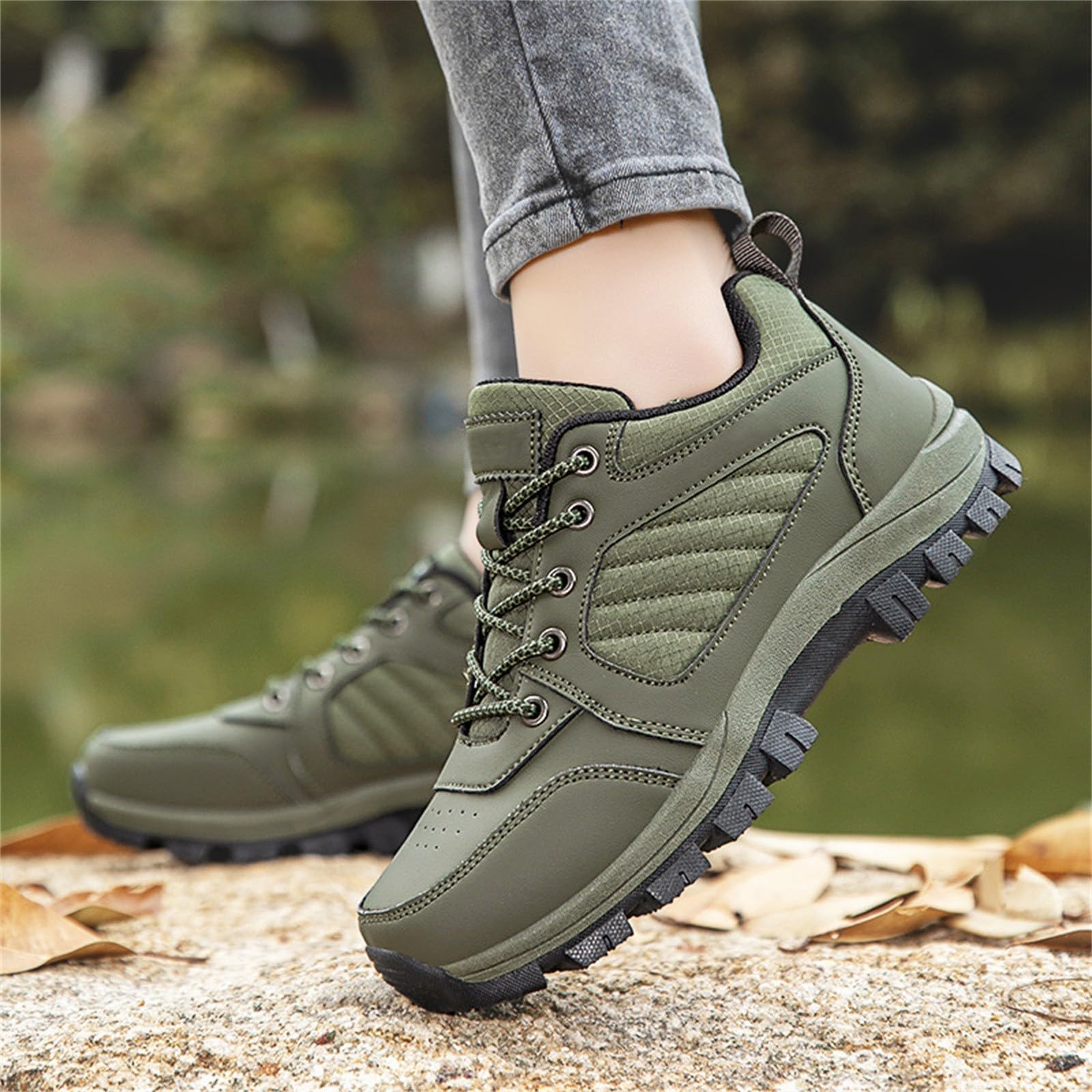 Generisch Chaussures de randonnée pour femme - Pieds larges - Chaussures de trekking avec dessus en cuir - Chaussures de randonnée légères - Chaussures de marche confortables à enfiler - Résistantes à