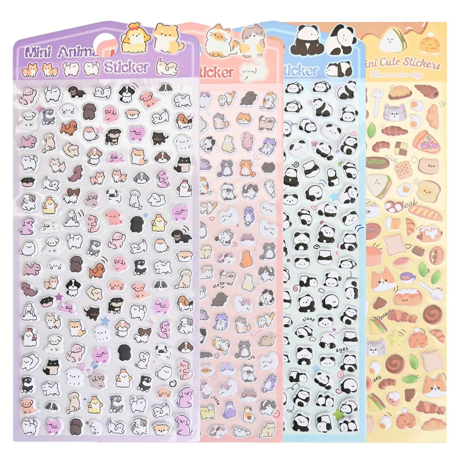 500+ Mini Puffy Stickers, Cute Tiny Small Kawaii 3D Puff Sticker for Toddler Kids Girls, 4 Sheet Jsapanese Cartoon Animal Cat Dog Panda Food Sticker for Rewards,Phone Case, Notebook, Scrapbooking Animal