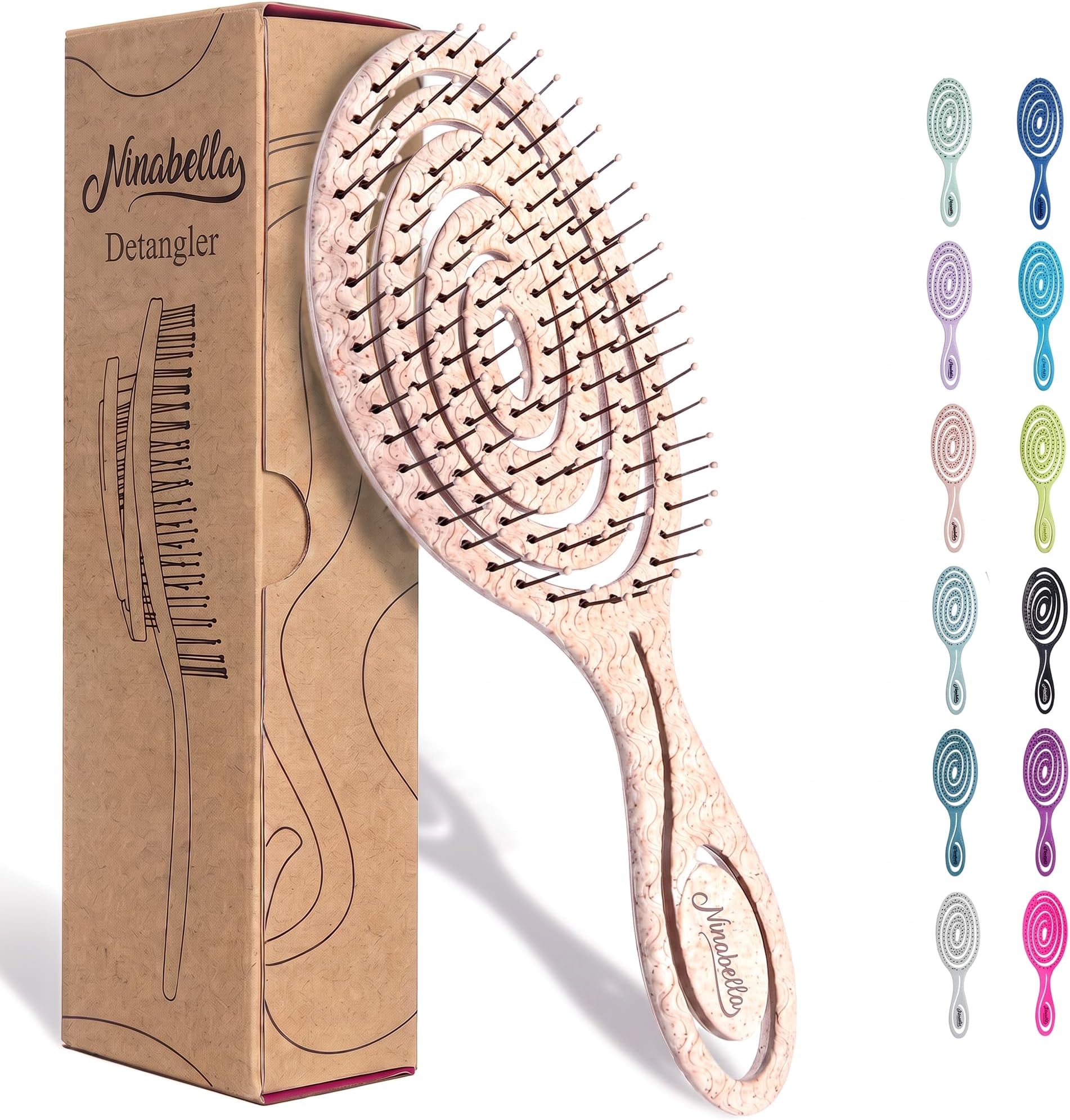 Ninabella Detangling Hair Brush – Hair Brush for Women, Men, Children, Girls and Boys for Curly, Straight, Frizzy Hair – Anti-Tangle Hair Brush for Curls Does Not Pull