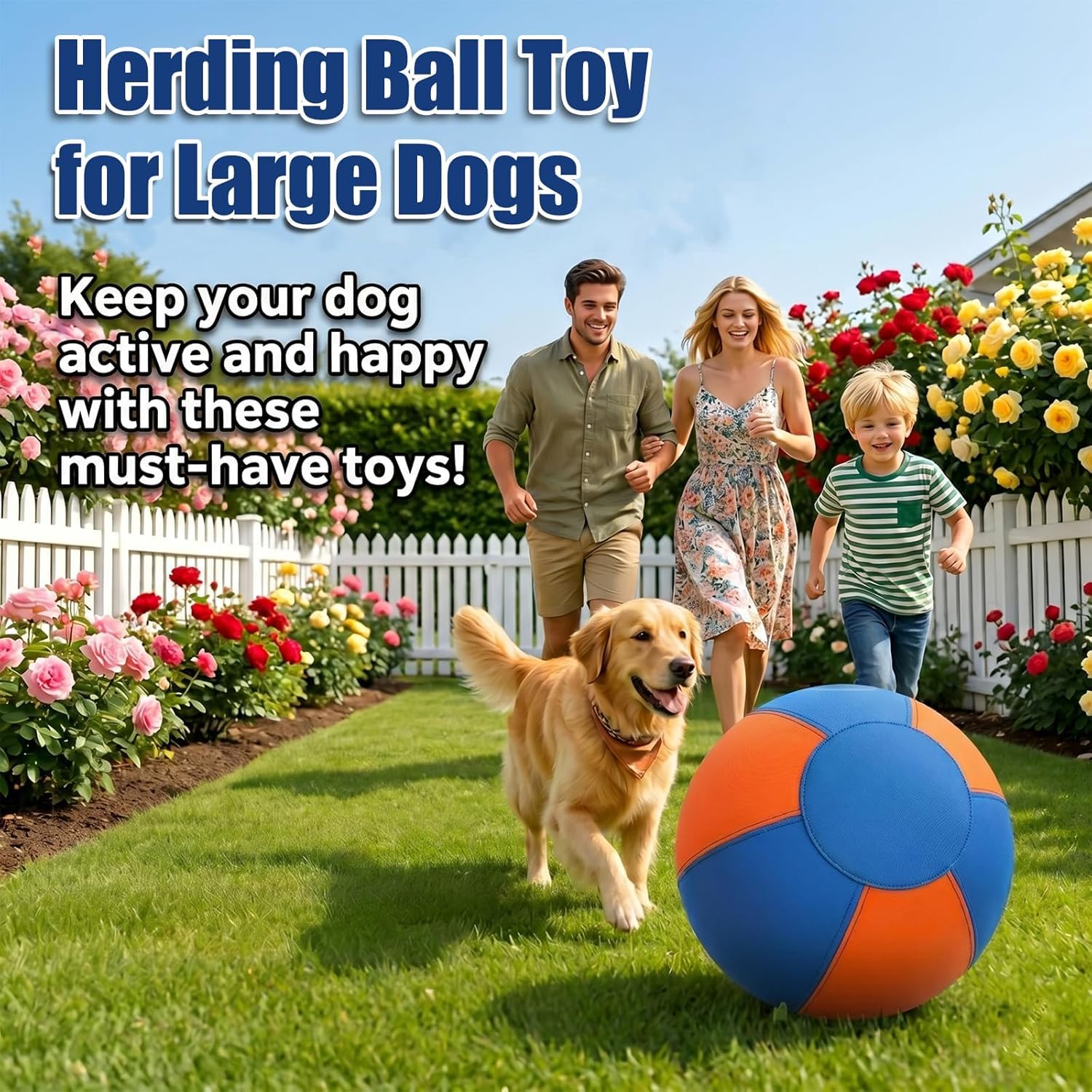 Generisch Herding Ball für Hunde, Großer Interaktiver Hundespielball aus PVC, Bissfester Hüteball für Border Collie & Australian Shepherd, Interaktives Kauspielzeug für Ausbildung & Bewegung (L)