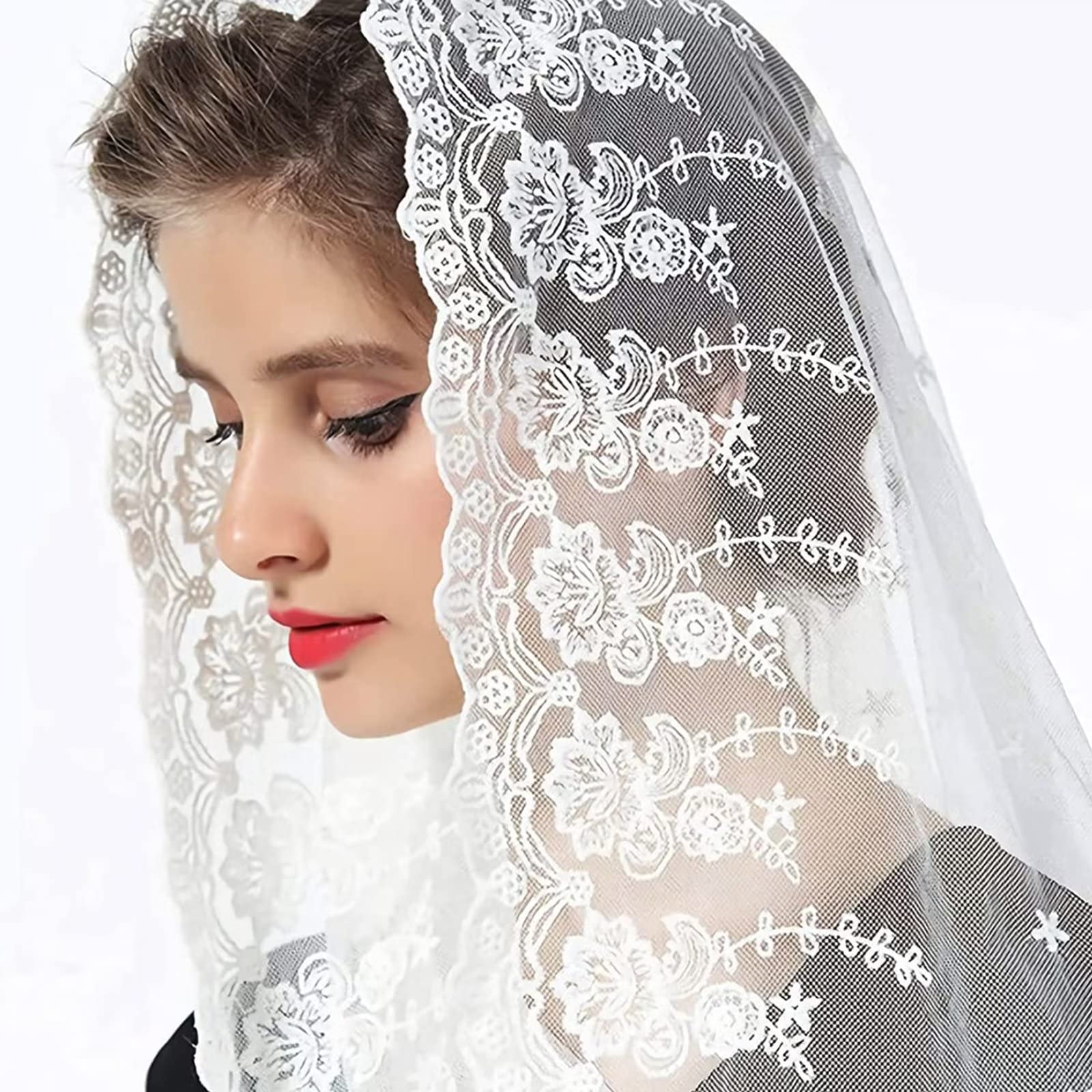 accessoires dentelle Mantilla voile doux et confortable motif de fleurs style espagnol rose voile - blanc