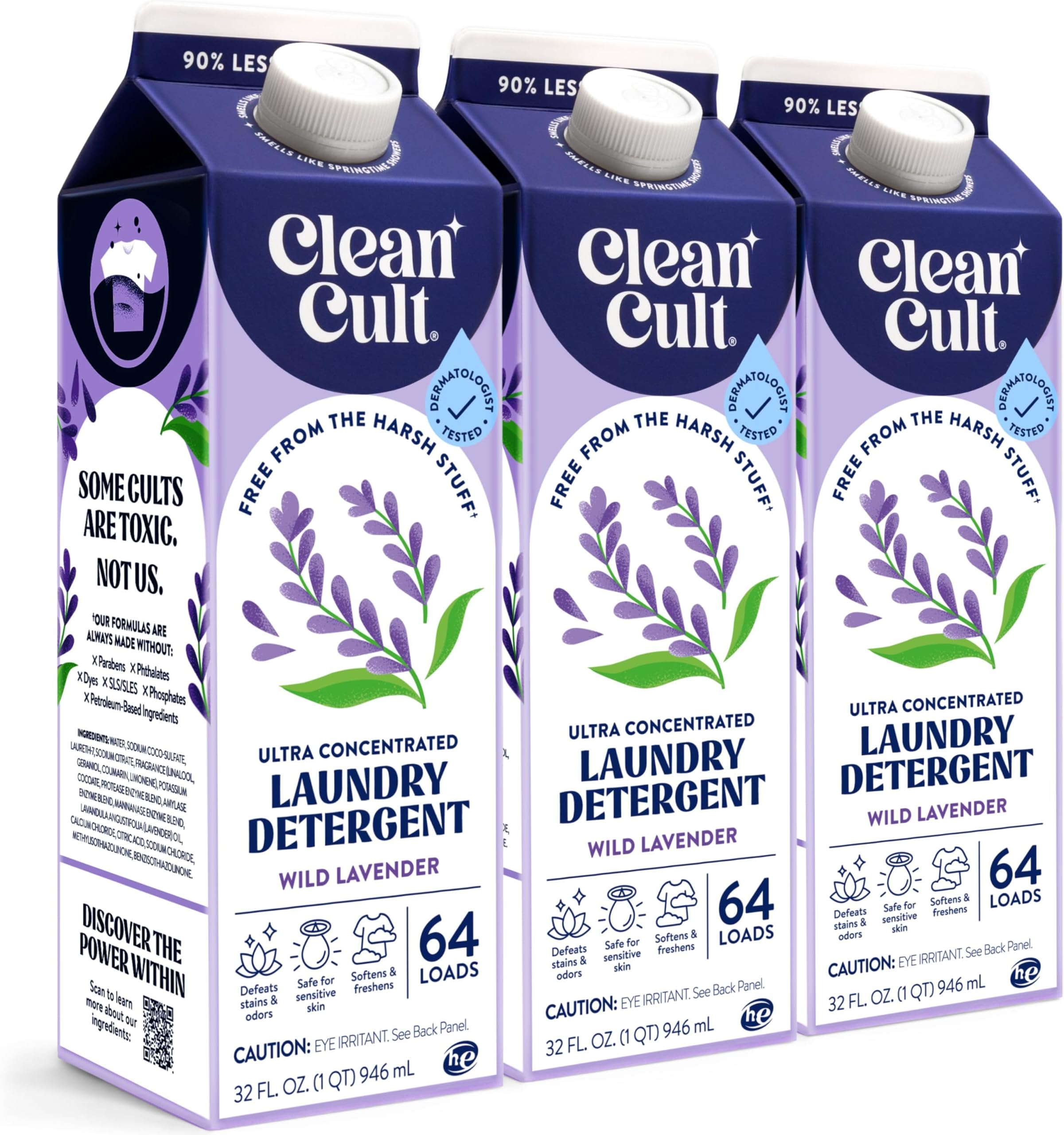 Ultra Concentrated Liquid Laundry Detergent Soap, 192 loads (96 oz), Long Lasting Scent, 90% Less Plastic, No Harsh Chemicals, Wild Lavender, Defeats Stains & Odors, HE/Standard Compatible