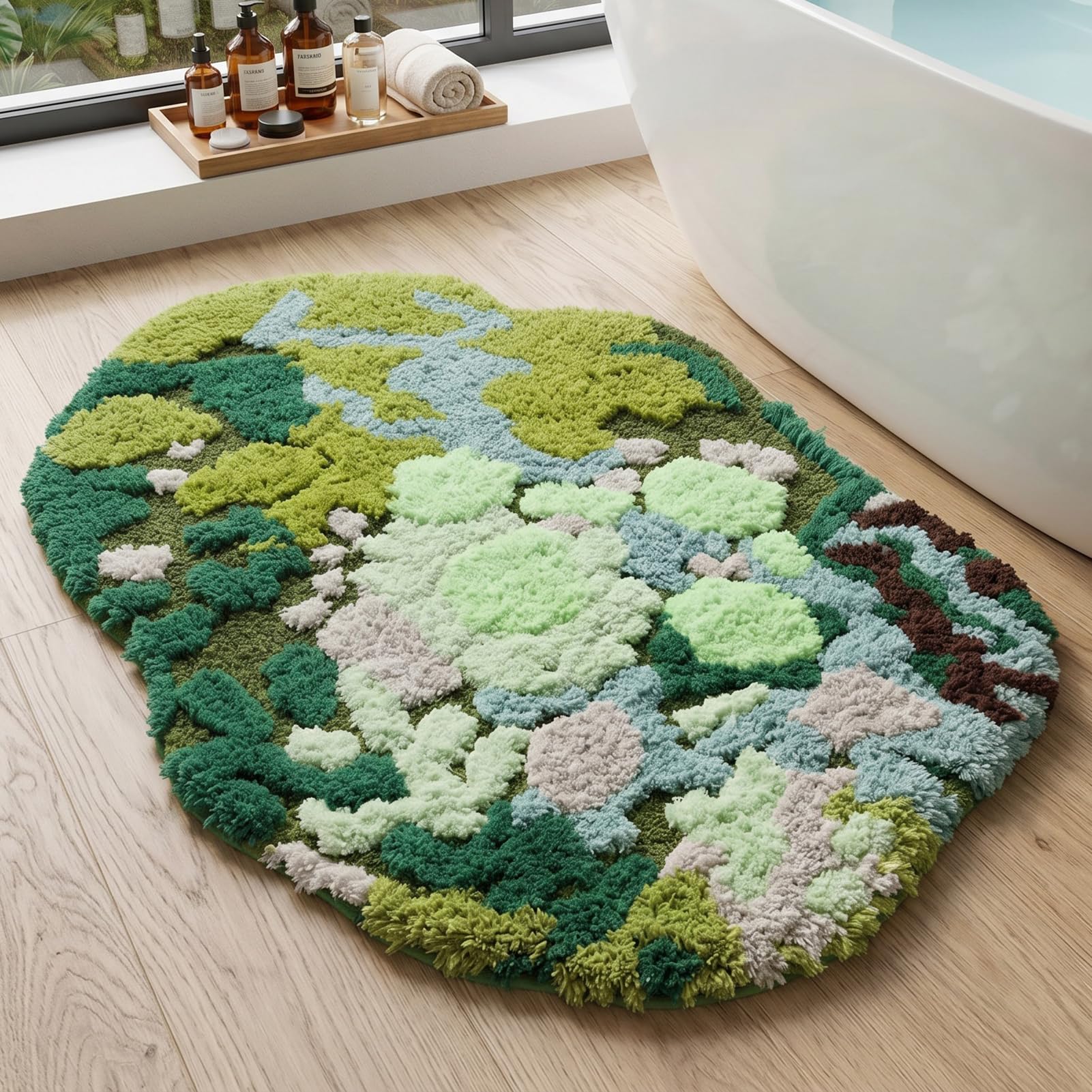 Tapis de bain touffeté 3D en forme de U antidérapant et absorbant