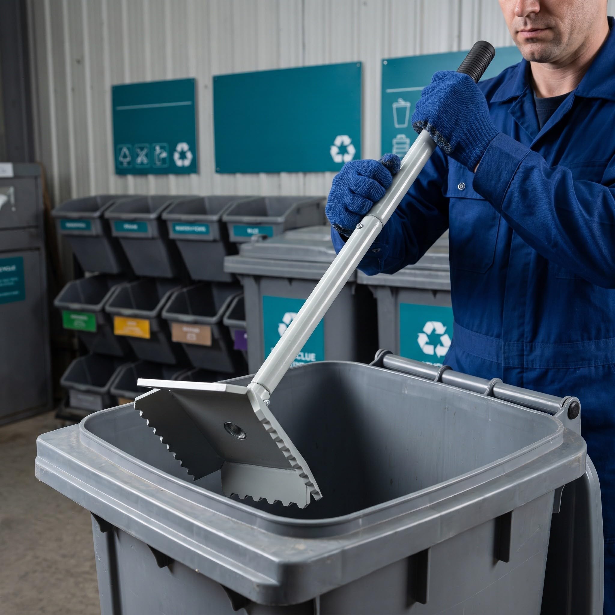 Manueller Müllverdichter aus Edelstahl für Standard Mülltonnen,