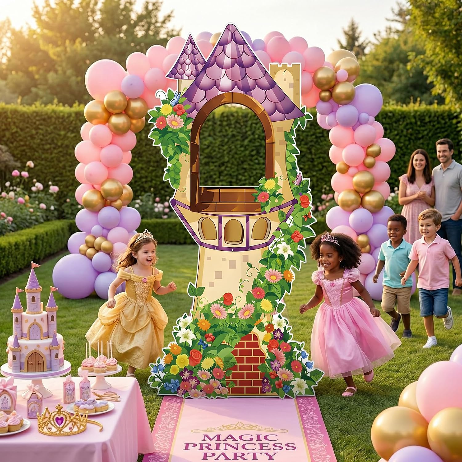 5.7ft Princess's Tower Cardboard Cutout, Large Purple Princess Castle Photo Booth Props for Magical Fairytale Birthday Party Decoration Backdrop Wonderland Girl Birthday Party Standee Decor