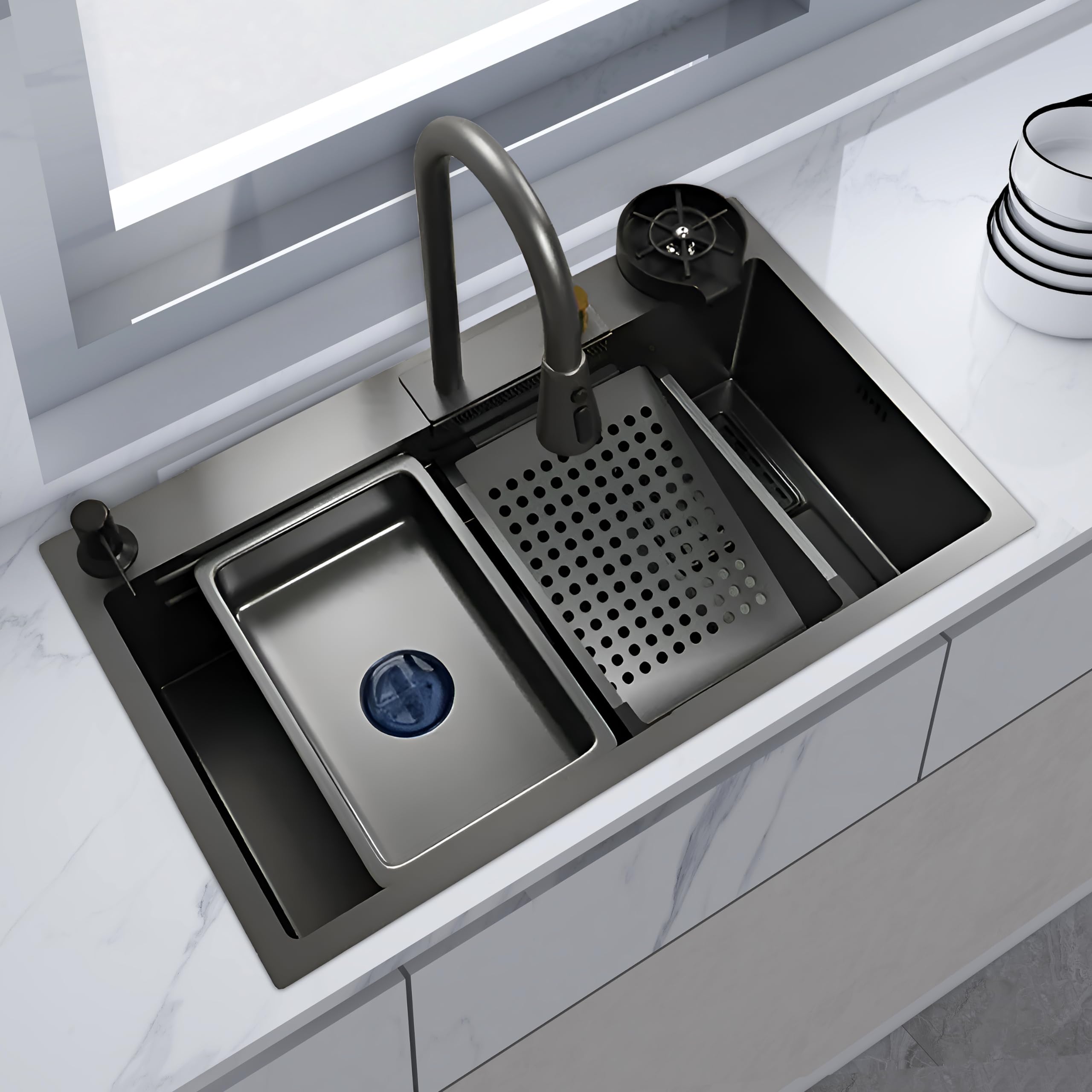 Plantex Premium 30 X 20 X 9 Inch Matt Kitchen Sink With In-Build Pull-Down Faucet And Rainfall Mode/Multifunction Sink/Basin For Kitchen/All In One Kitchen Sink Classic Ss-Nano Black (B0CW6FR94K) Amazon Price History, Amazon Price Tracker