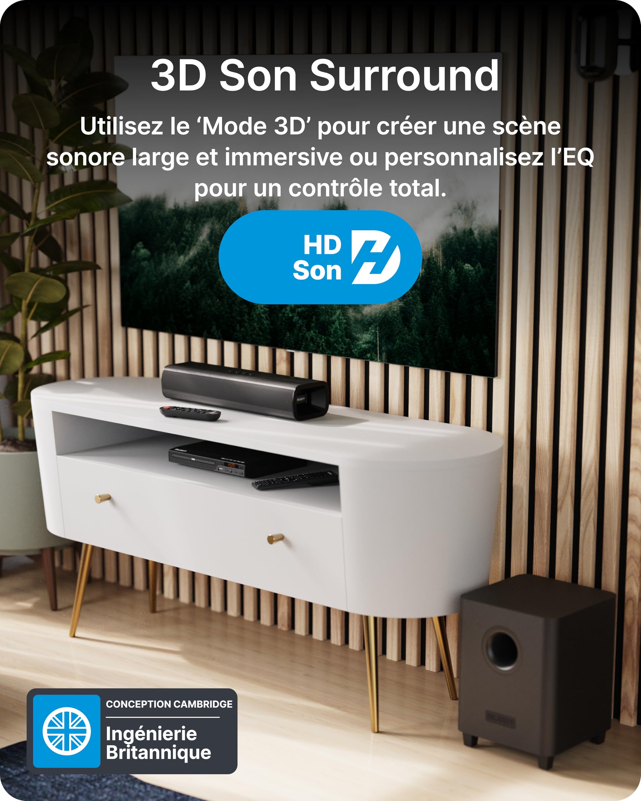 Majority Naga 40 Plus Barre de Son TV 2.1 avec Caisson de Basses sans Fil, Bluetooth 5.0, HDMI Arc