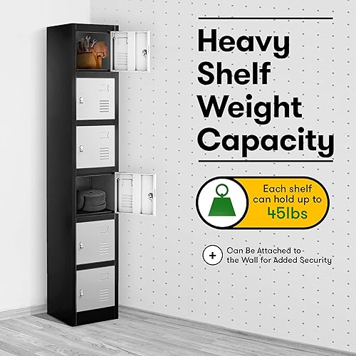 Miniatura 5 de Armario, 6 compartimentos de metal, 71 pulgadas de alto con armarios de 17 pulgadas de profundidad